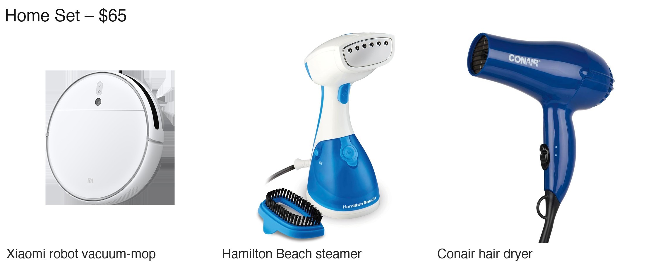 Home Set: Robot Vacuum + Garment Steamer + Hair Dryer – $65 - photo 2