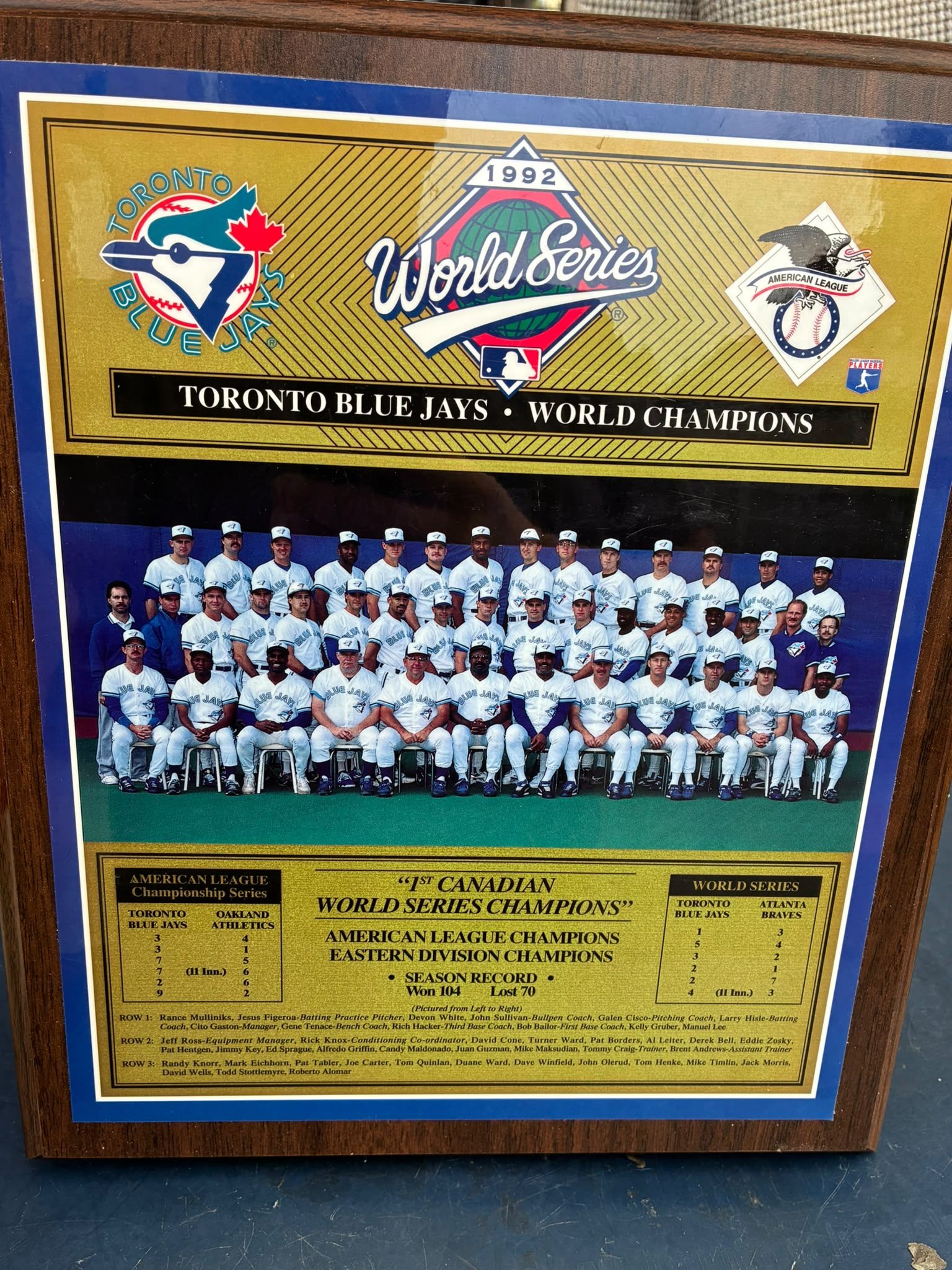 1992 Toronto Blue Jays World Series Plaque - photo 2