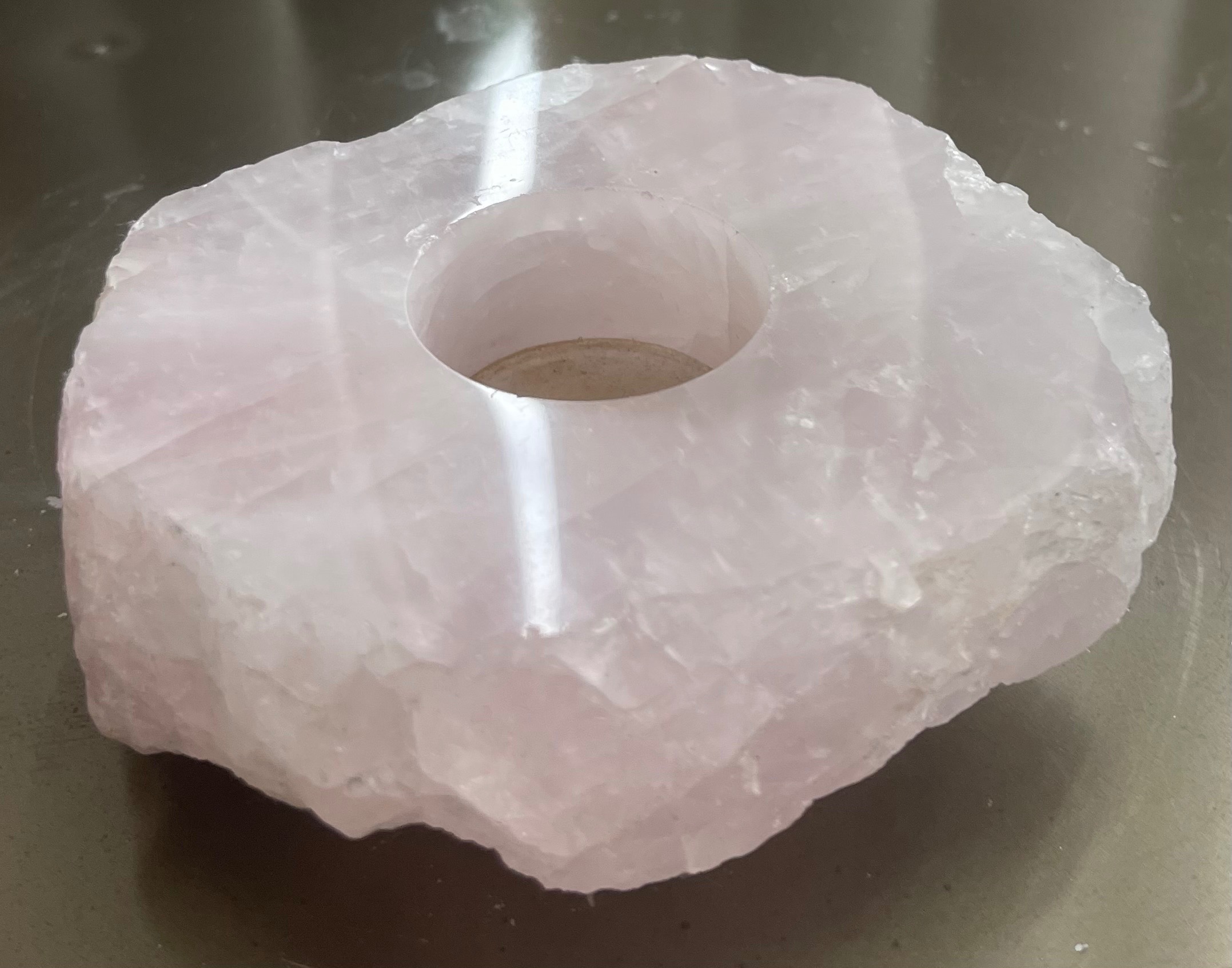 Natural Rose Quartz Crystal Slab Tealight Holder - photo 3