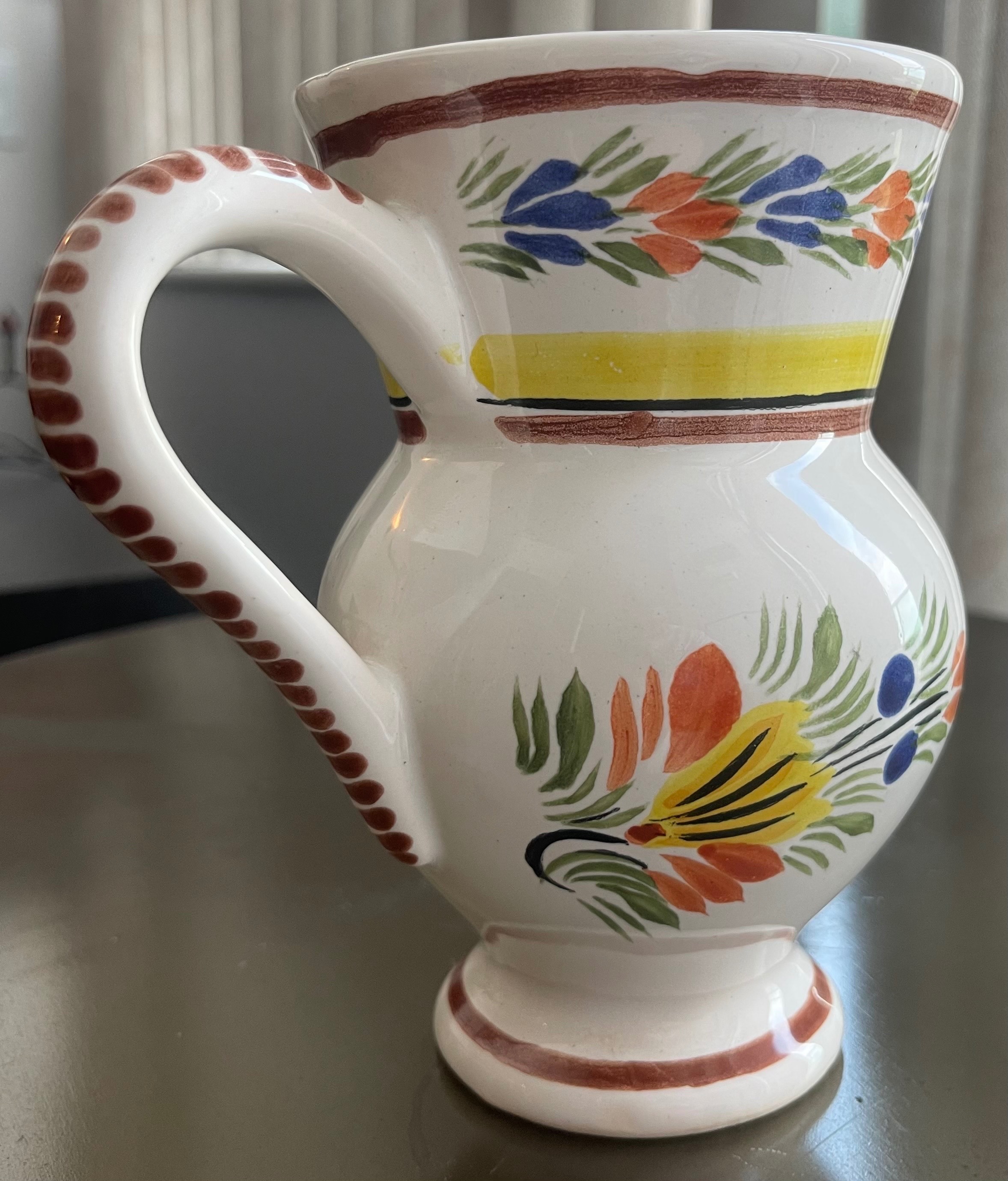 Vintage French Hand-Painted Rooster Ceramic Pitcher - photo 2