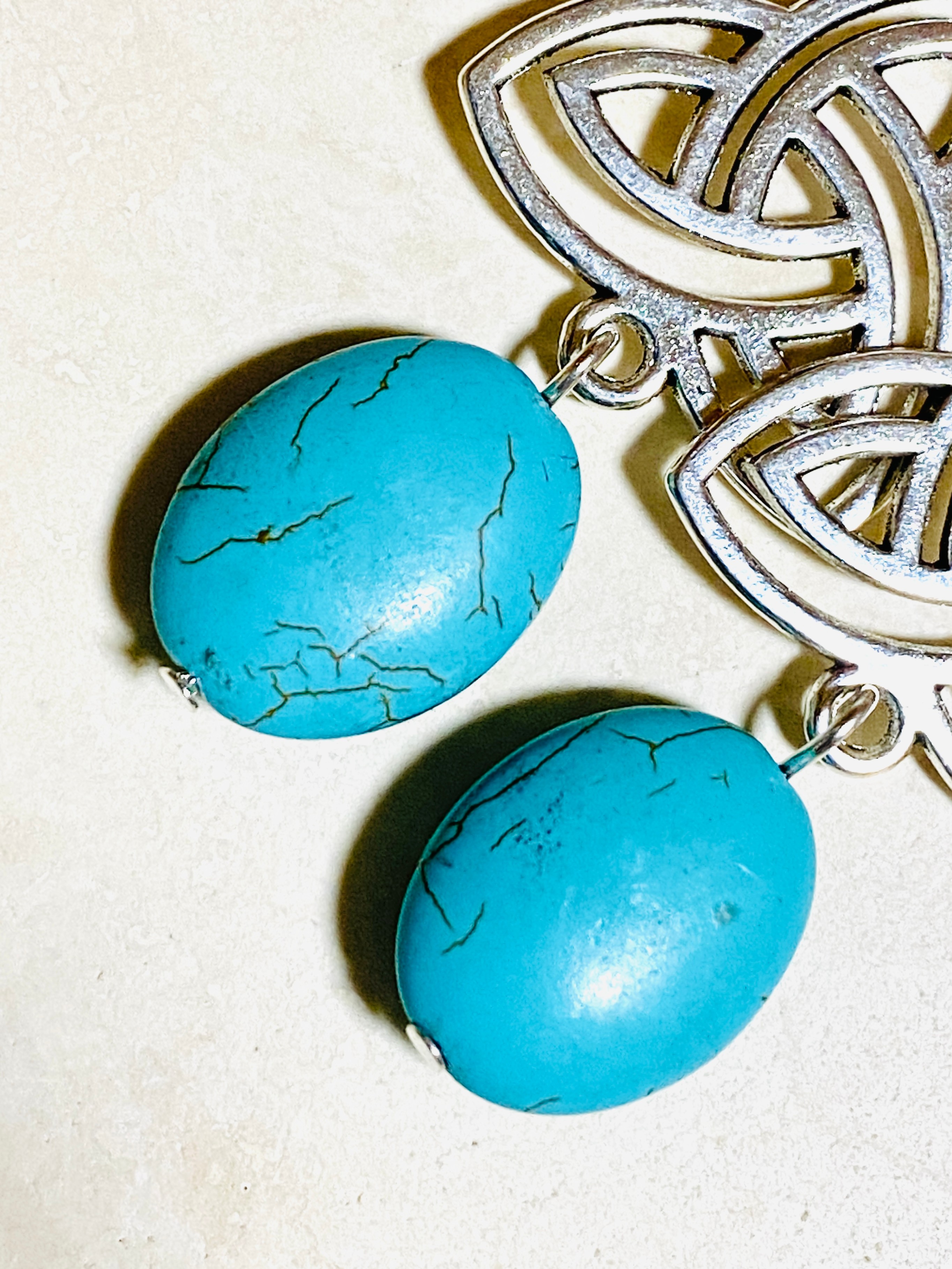 Blue Dyed Howlite Triqueta Earrings, Sterling Silver Hooks - photo 3