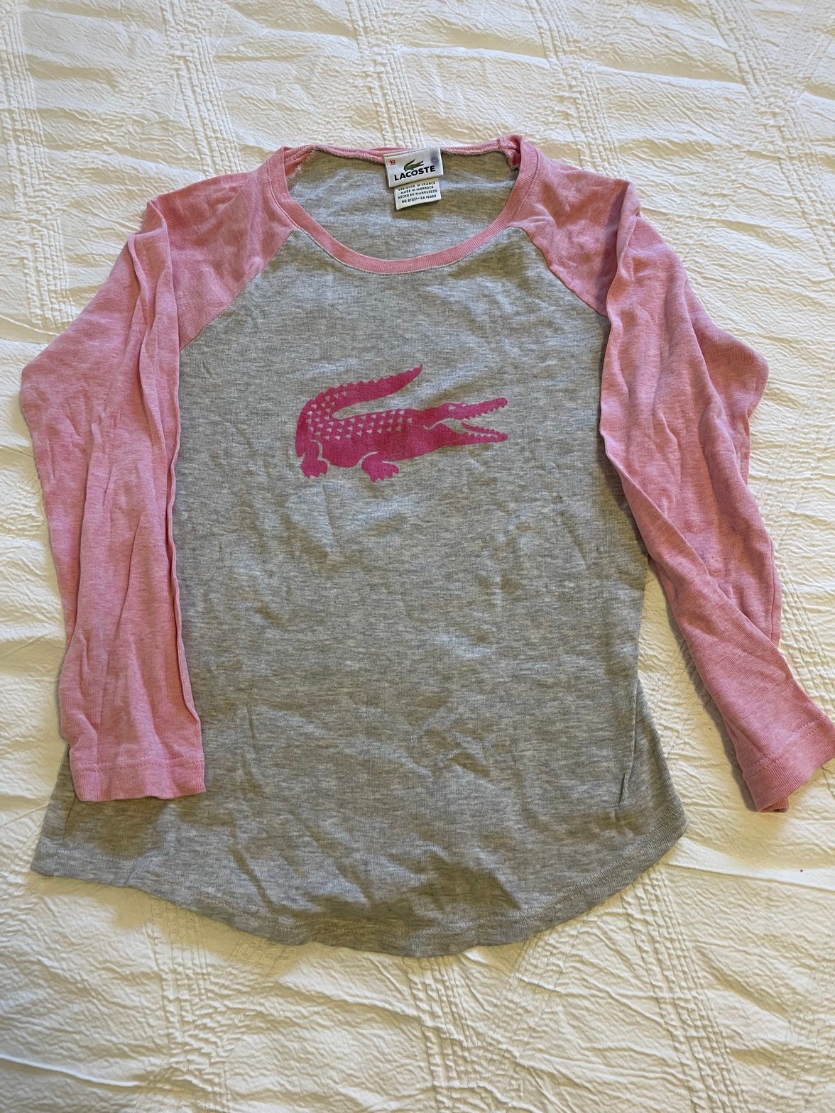 Lacoste pink/grey raglan croc tee, size 38 — The Junction