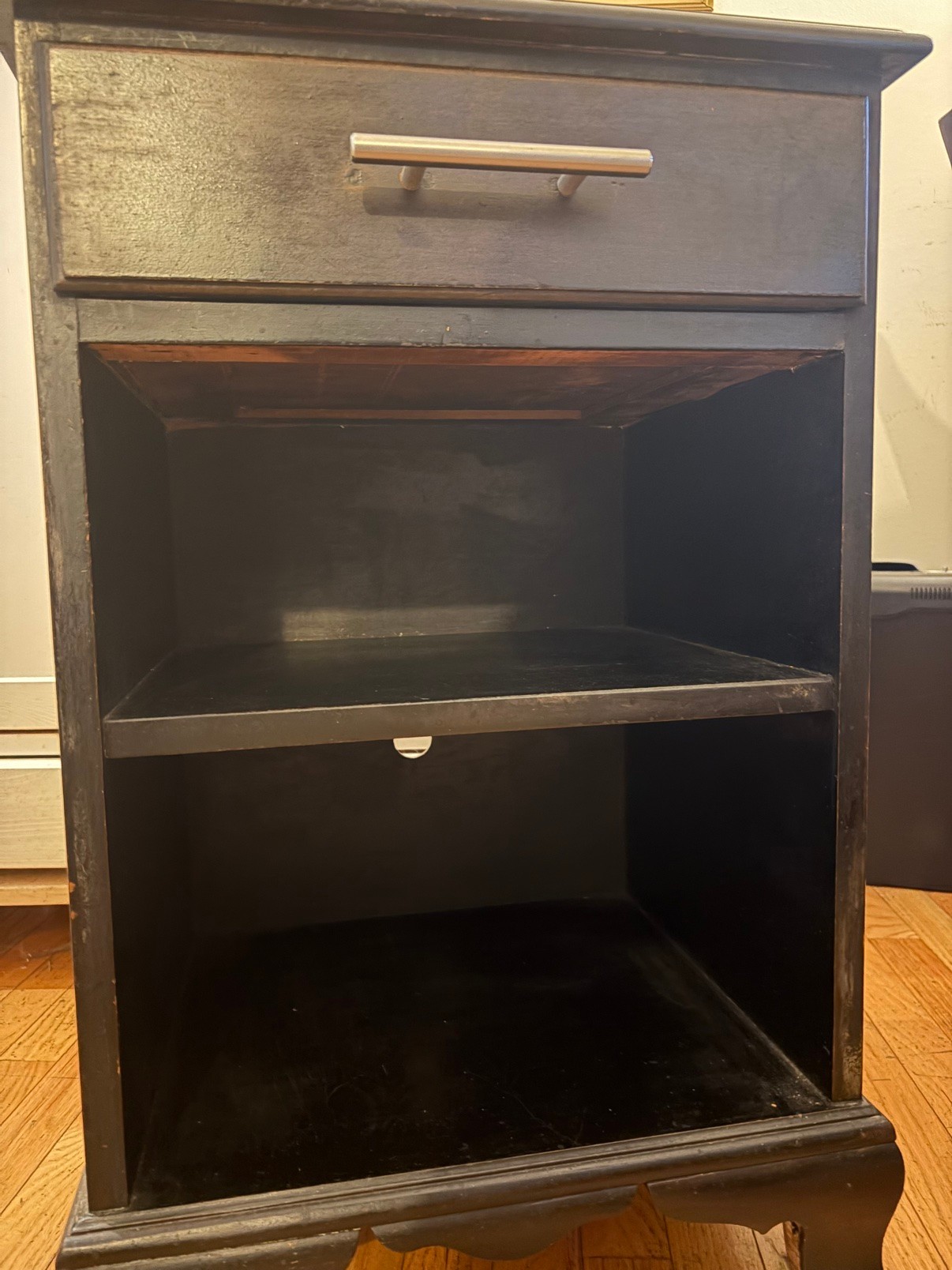 Black Wooden Nightstand with Drawer and Open Shelves - photo 2