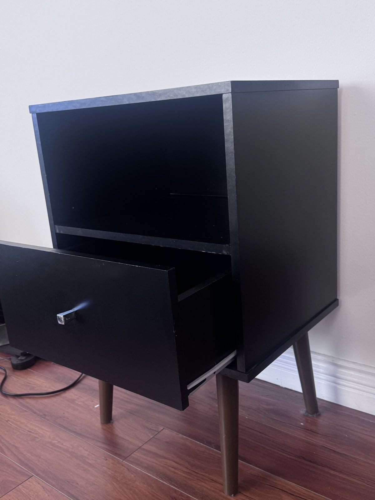 Night Table / Nightstand, Black, Drawer and Open Shelf - photo 2