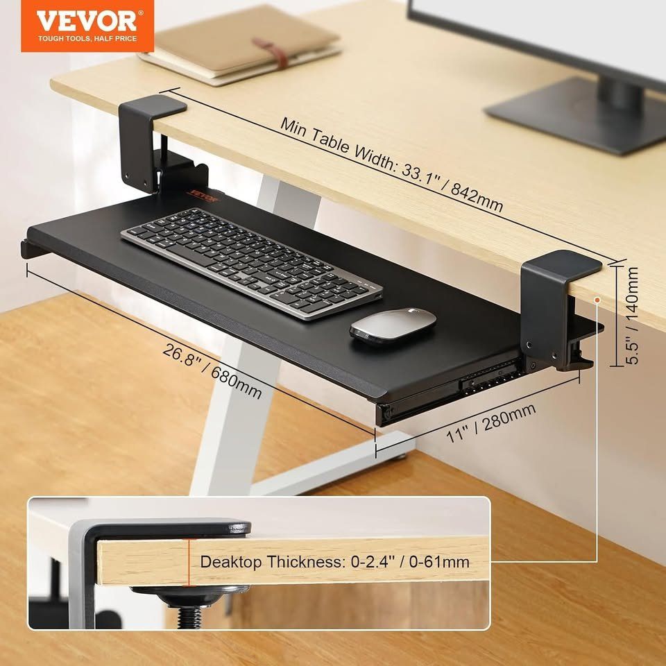 New VEVOR No Drill, C Clamp Keyboard Tray Under Desk, Large - photo 5