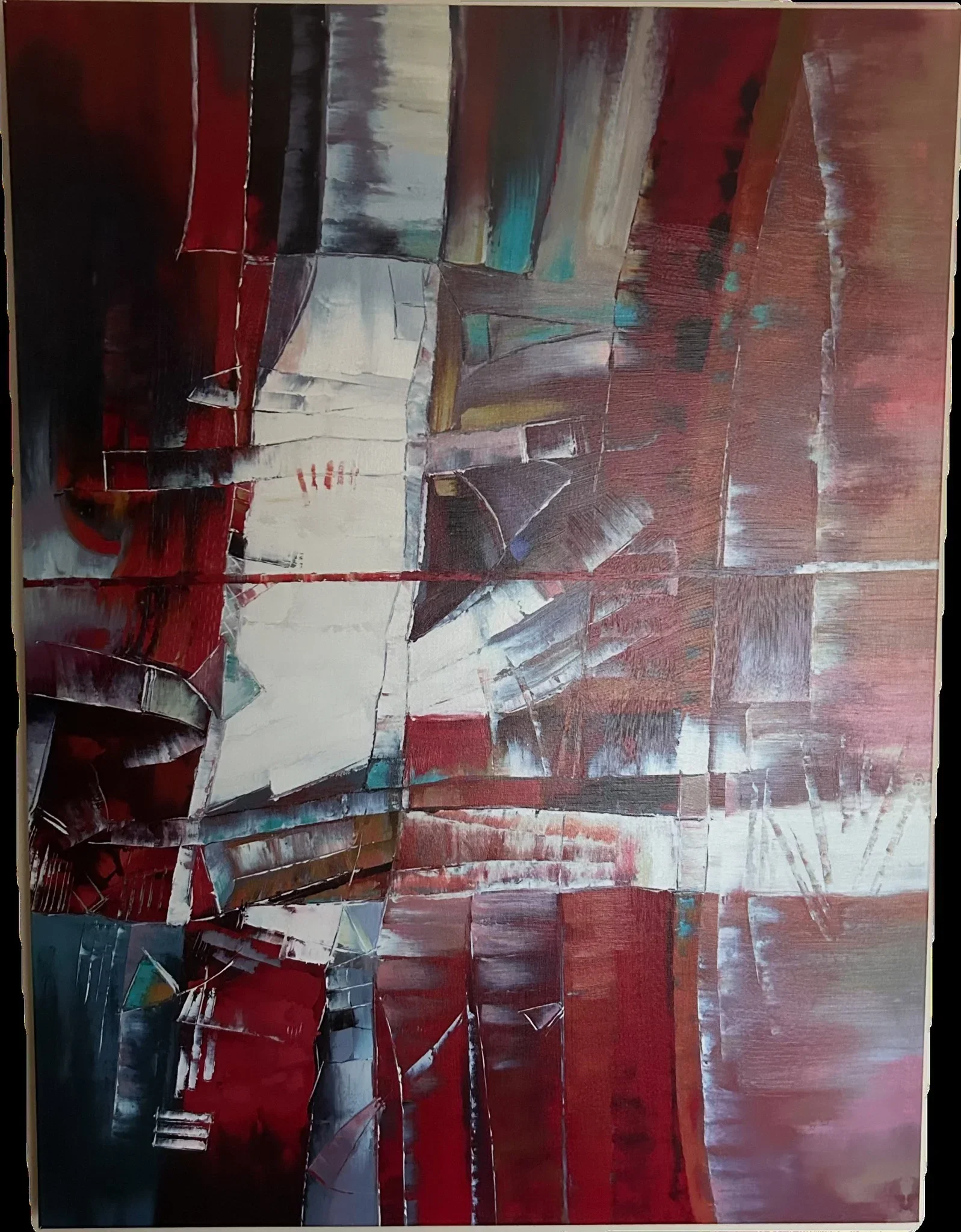 Large Abstract Modern Canvas Painting Red & Grey