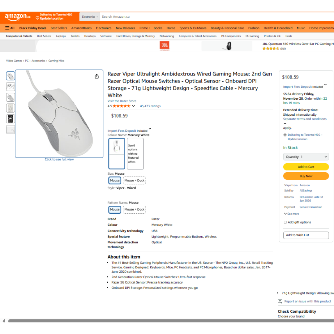 Store price $122-Razer Viper Ambidextrous Gaming Mouse - photo 2