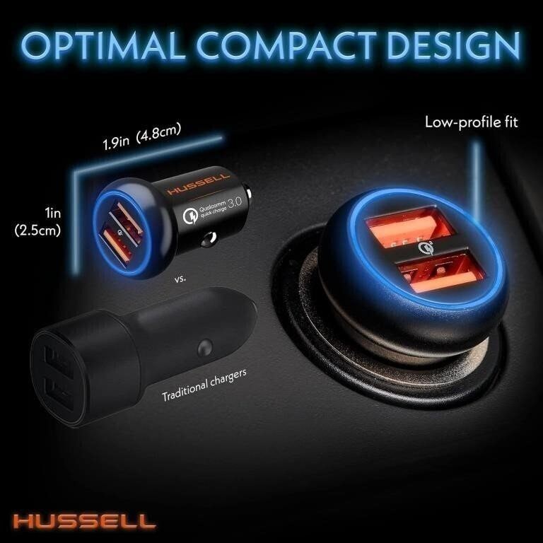NEW HUSSELL Car Charger Adapter 3.0 Fast Charge, Dual USB ports