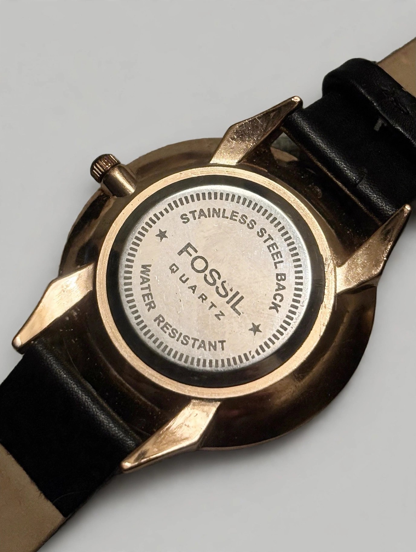 Fossil Women's Quartz Watch Rose Gold Case Dark Dial Black Strap - photo 2