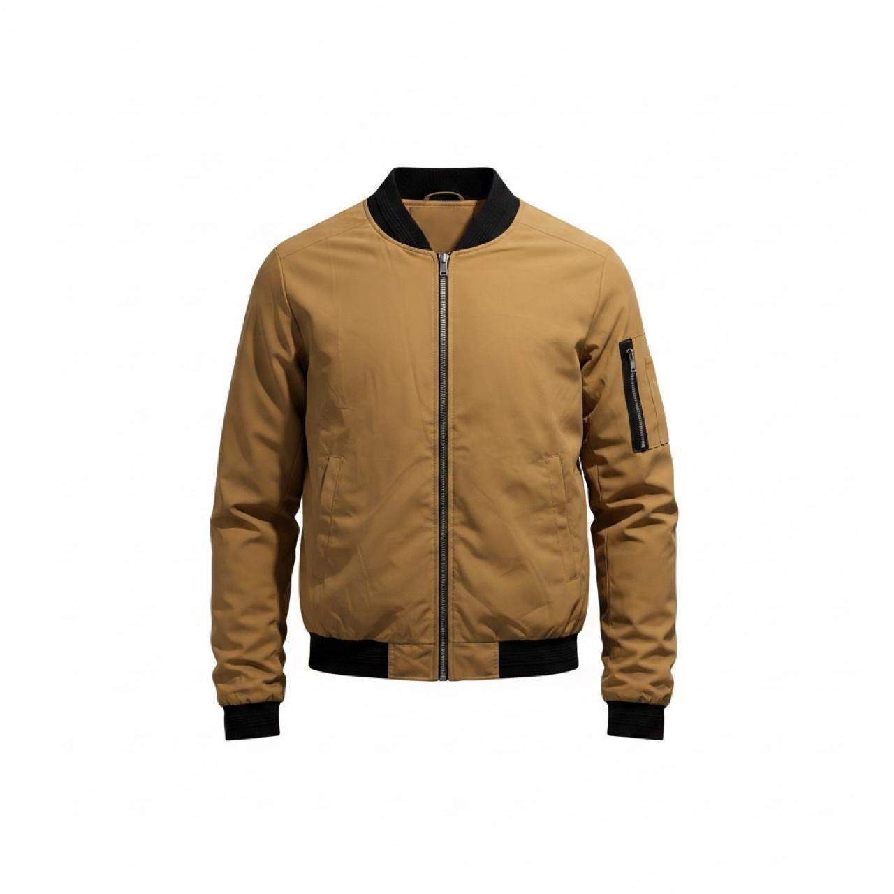 Tan Bomber Jacket Black Trim – Size L – Brand New, Unisex