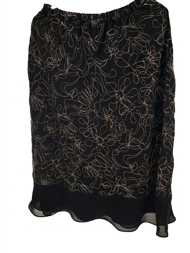 Tanjay Petites Black White Floral Embroidered Midi Skirt 8P