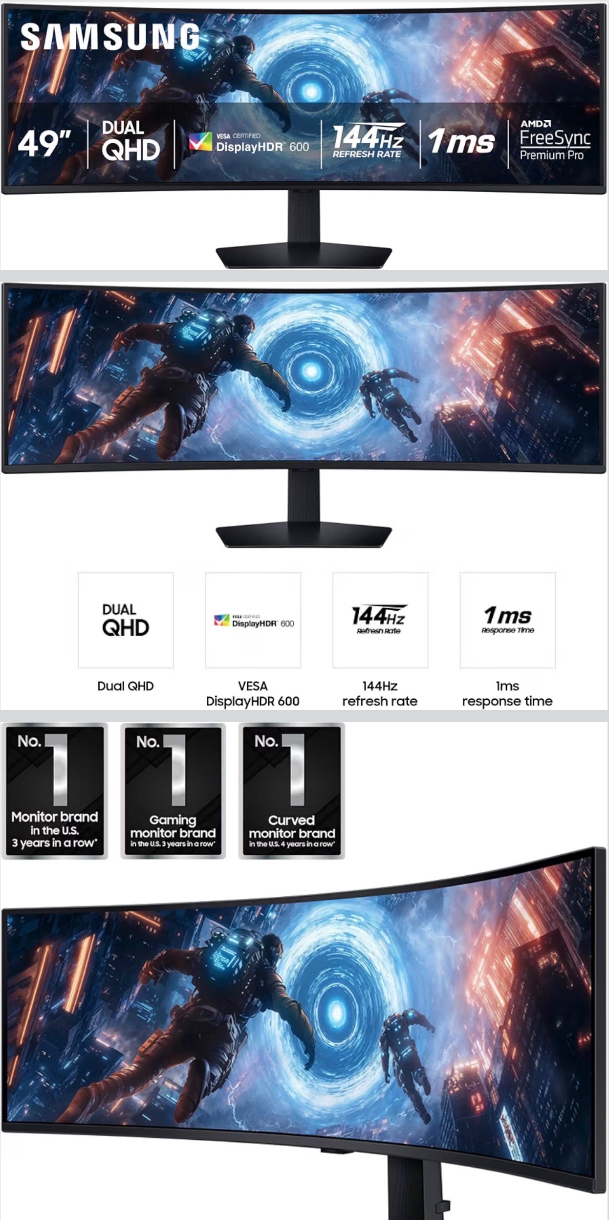 SAMSUNG G9 49" Odyssey 144Hz 1ms DQHD Gaming/Editing Monitor Cur