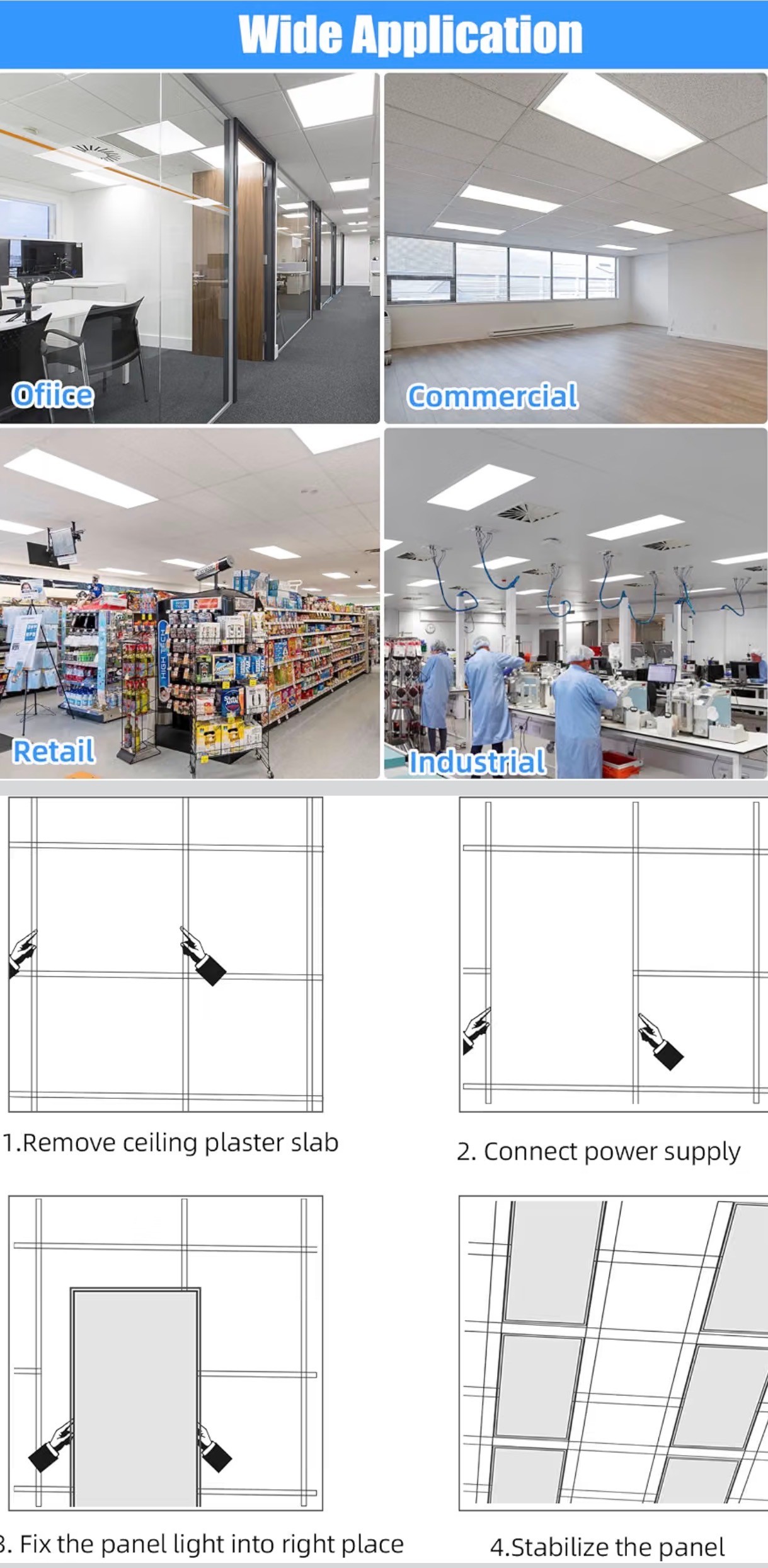 NEW: LED Flat Panel Ceiling Light 2x4' Set of 4, 0-10V Dimmable - photo 4