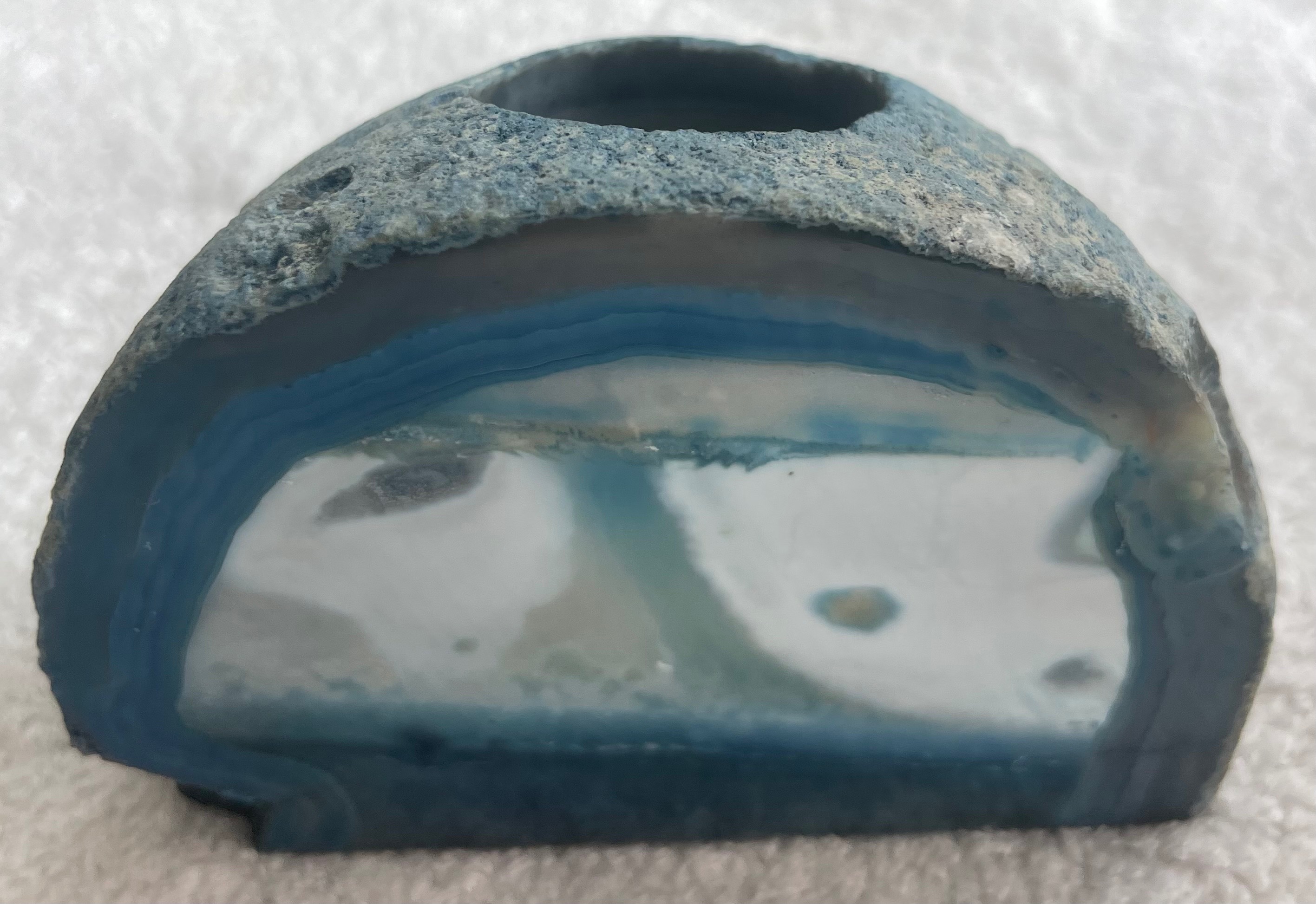Polished Blue Agate Geode Votive Candle Holder