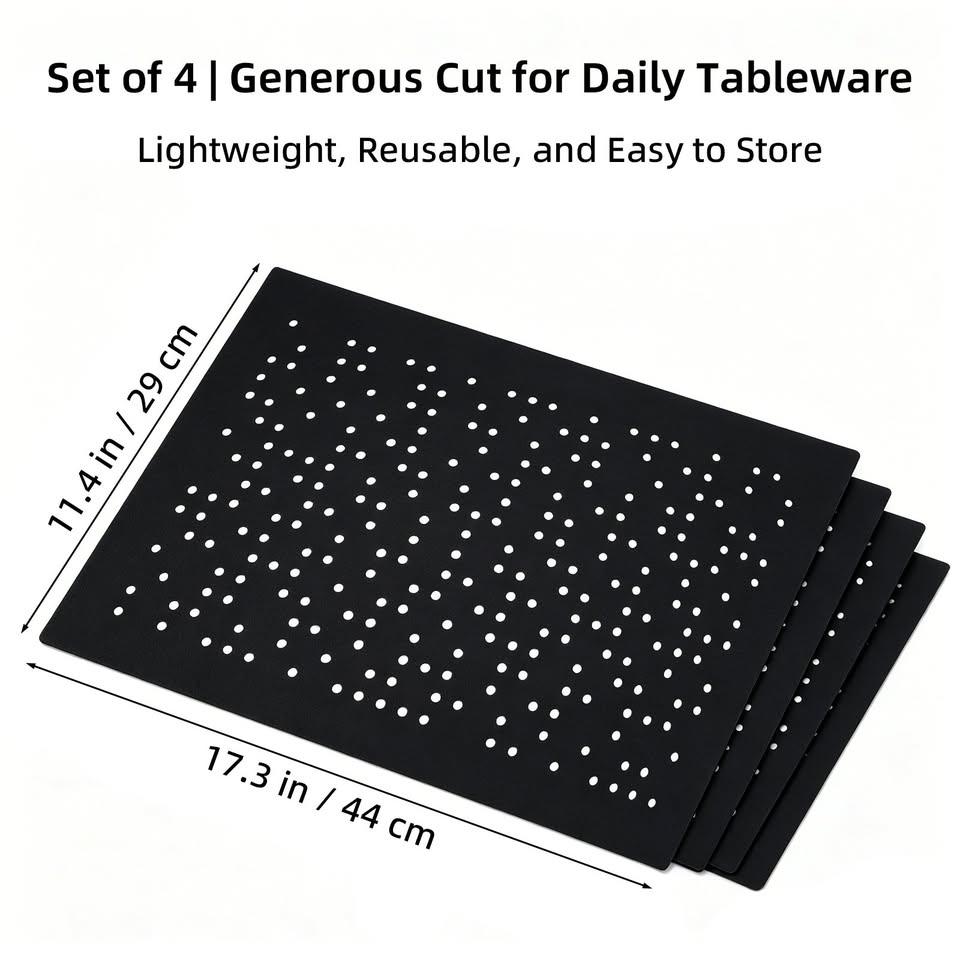 Black Felt Placemats – Set of 4, 17.3 x 11.4 in