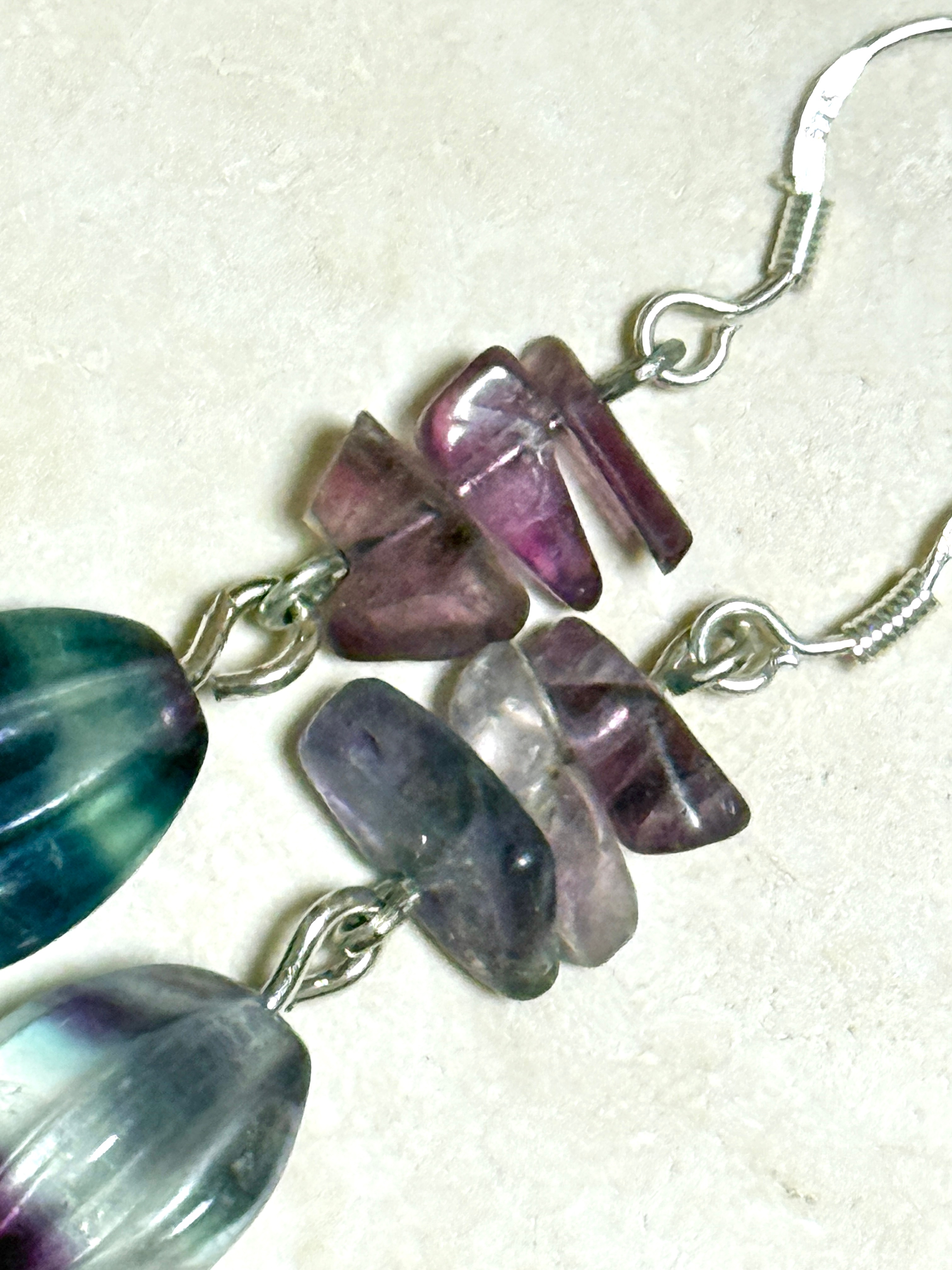 Natural Rainbow Fluorite Earrings, Sterling Silver Hook - photo 3