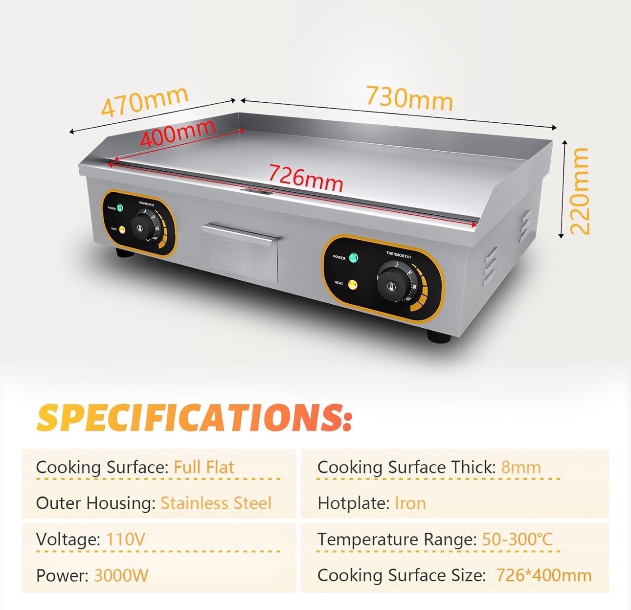 Commercial Electric Griddle Hotplate 29" Stainless Steel - photo 3