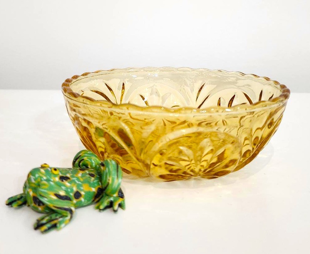 VTG Anchor Hocking Starburst Medallion Amber Glass Pinch Bowl - photo 3