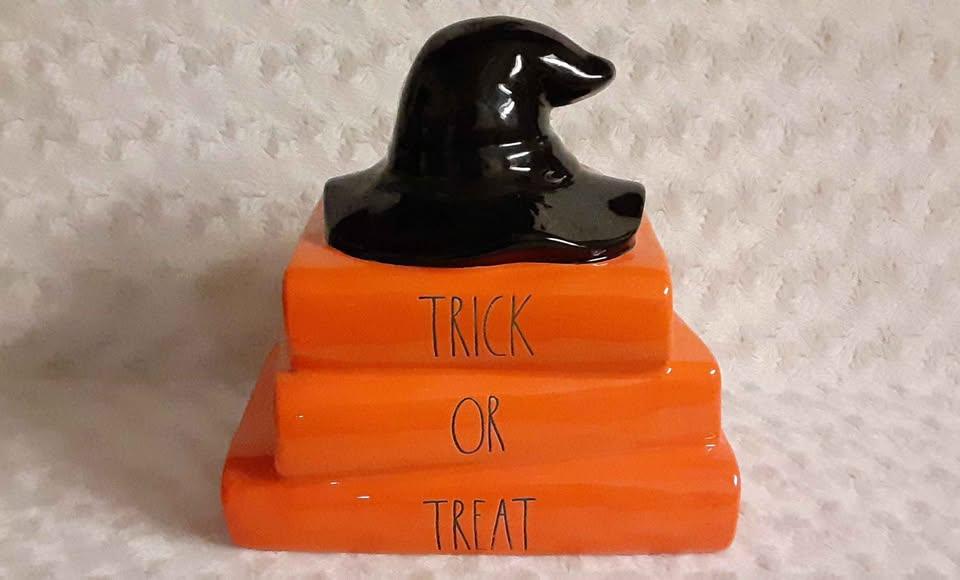 Rae Dunn Halloween Trick or Treat Orange Books w/ Witch Hat