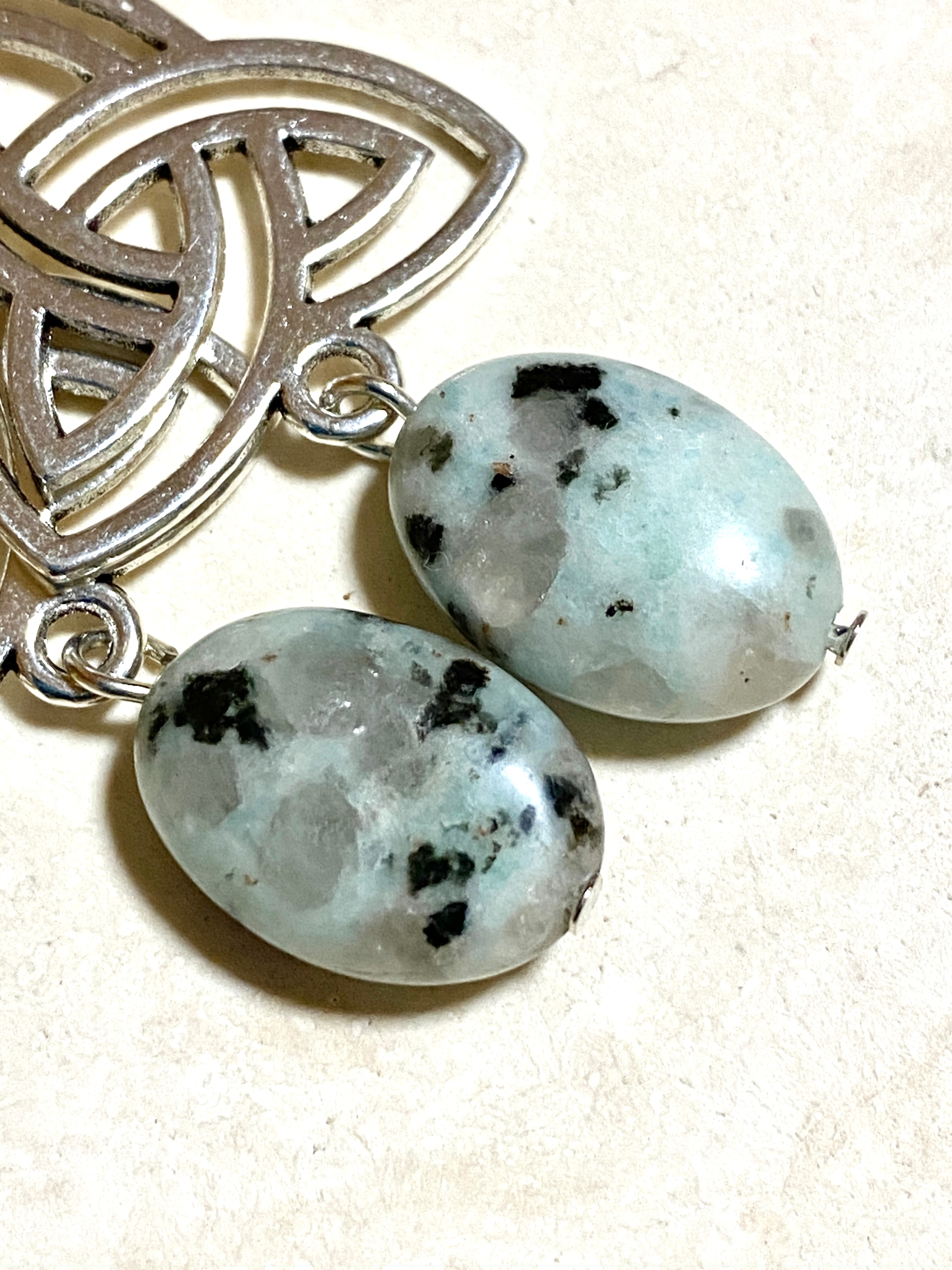 Light Teal Kiwi Jasper Triqueta Earrings, Sterling Silver Hook - photo 4