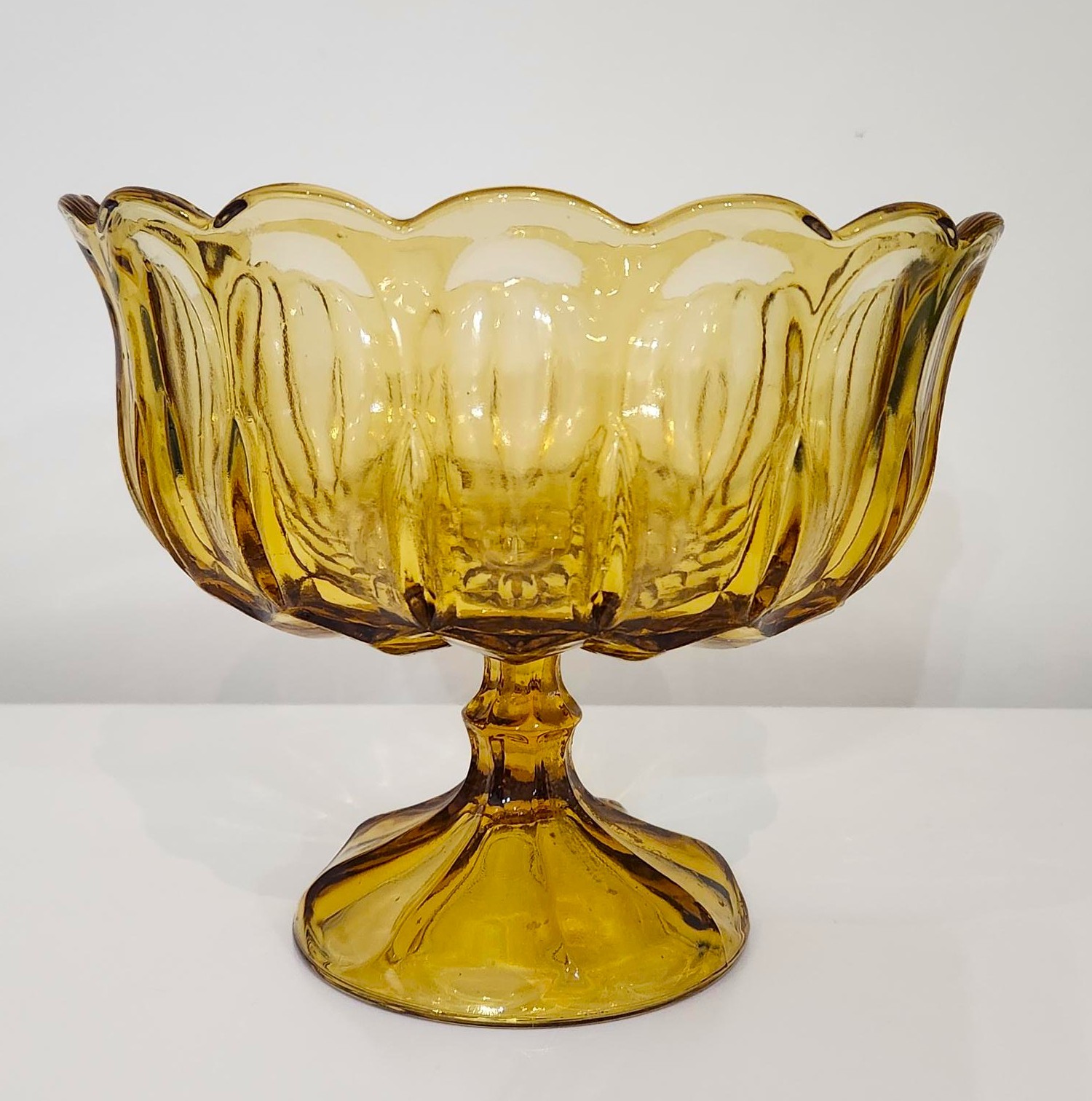 Vintage Anchor Hocking Fairfield Amber Glass Footed Compote Bowl