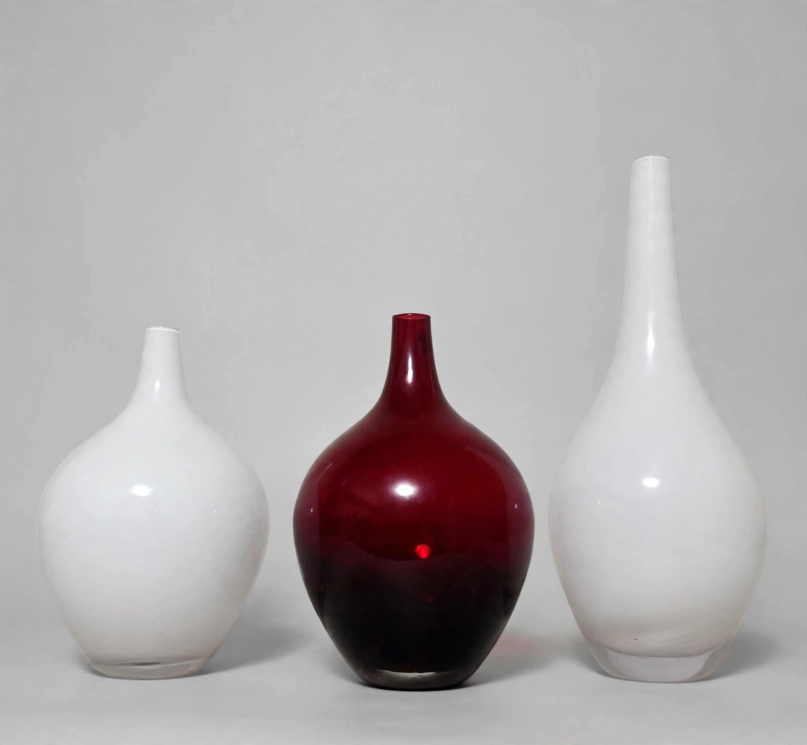 IKEA Salong Glass Vases Set of 3 White Ruby Red MCM