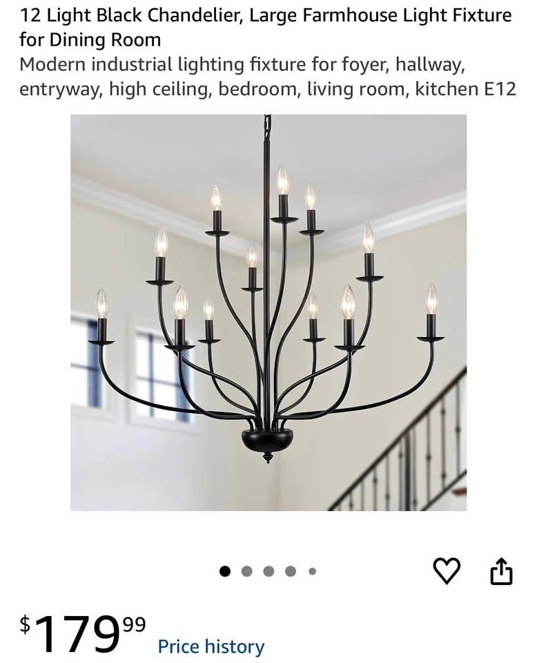 12 Light Black Chandelier / Light Fixture (New)