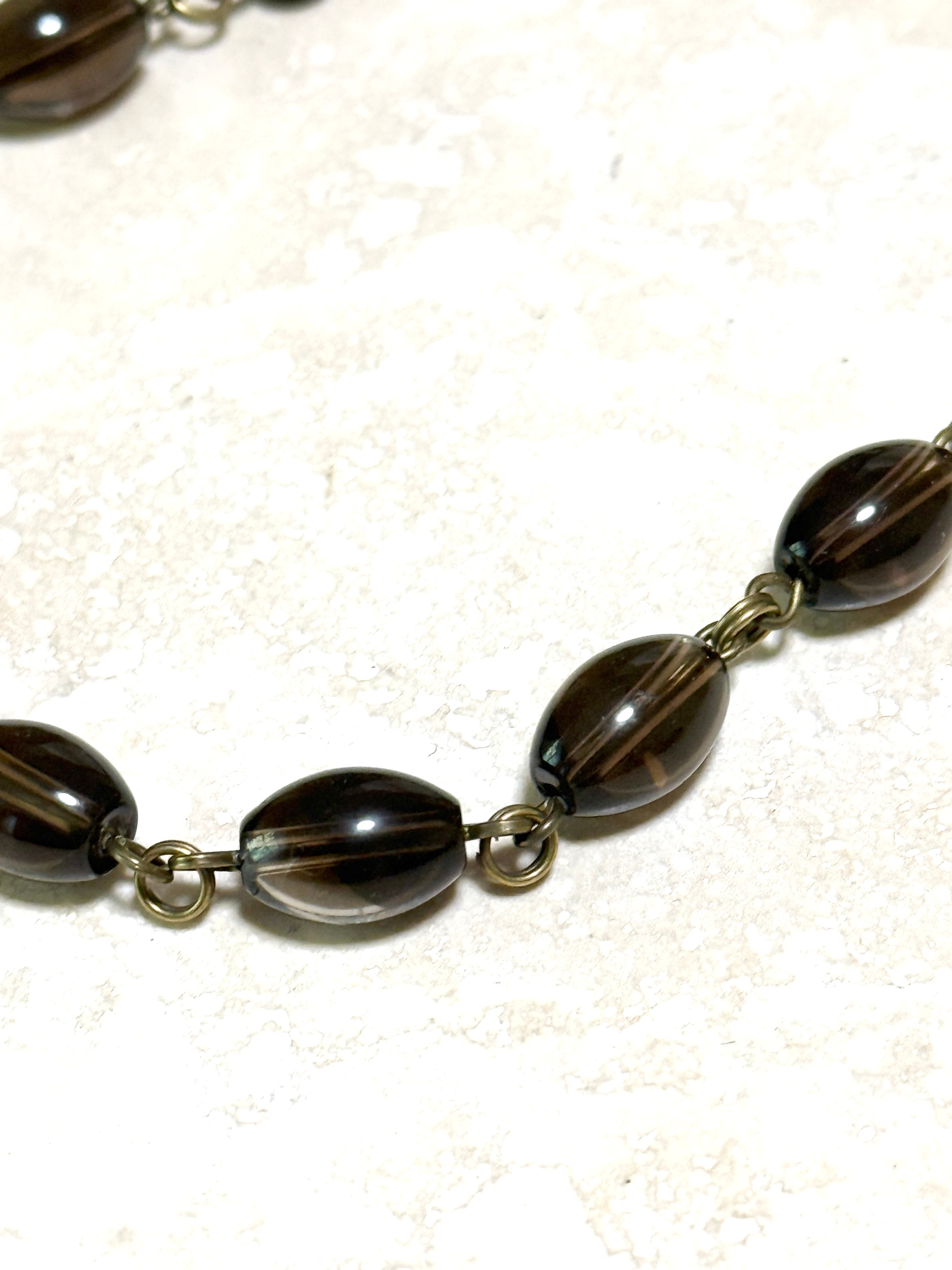 Genuine Smoky Quartz & Black Agate Short Necklace, Bronze Links - photo 5