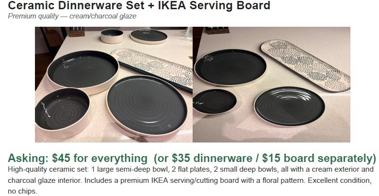 Ceramic Dinnerware Set + IKEA Serving Board