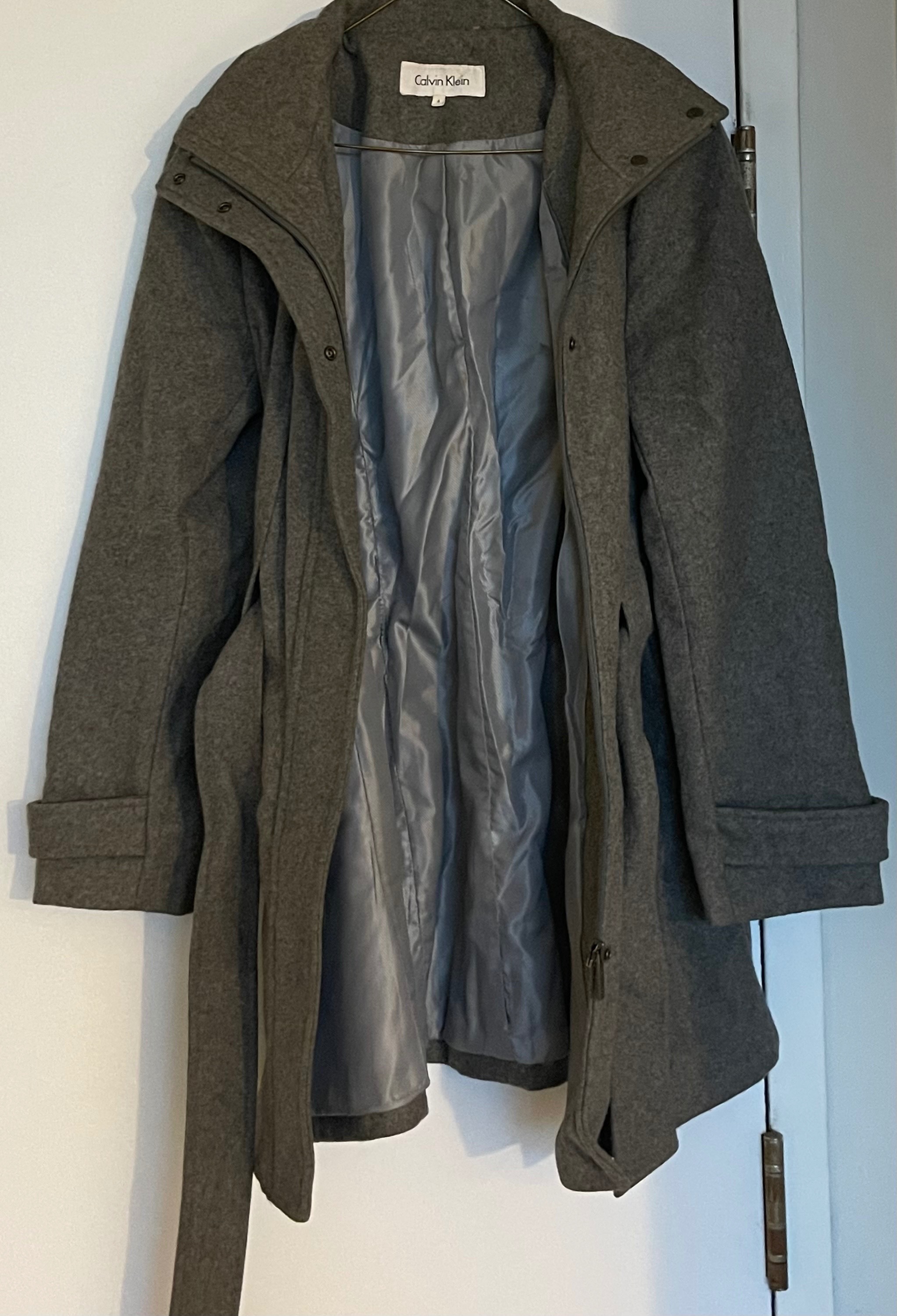 Calvin Klein Grey Wool Belted Coat (Size 6) - photo 2