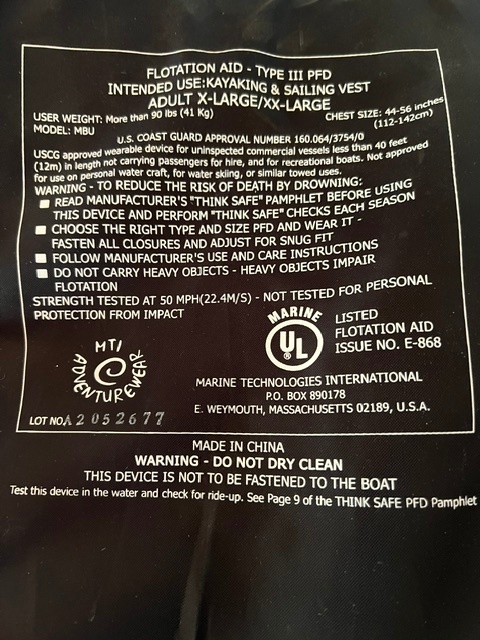 Life Jackets - Type III PFD Flotation Vest $50.00 for set - photo 2