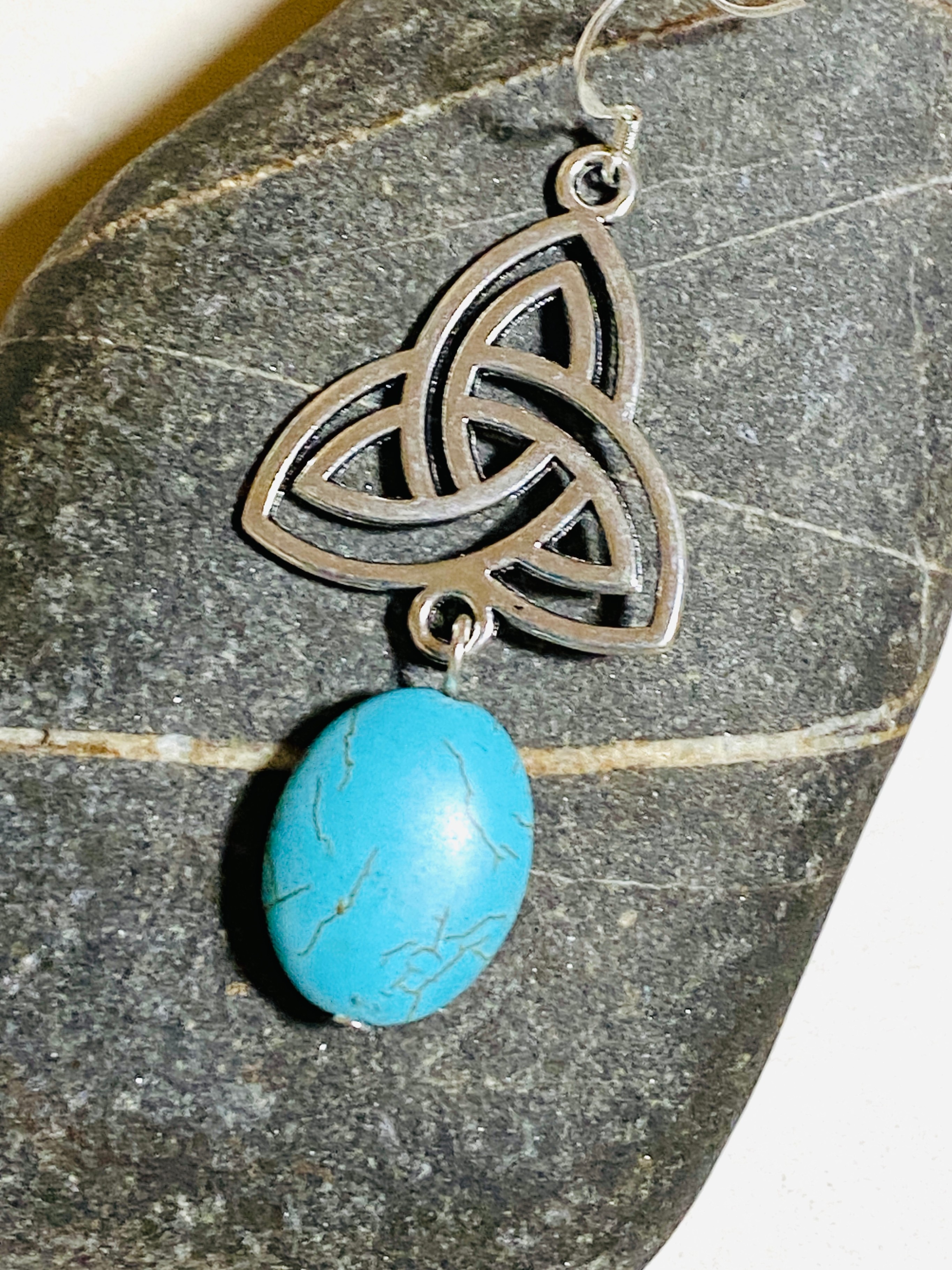 Blue Dyed Howlite Triqueta Earrings, Sterling Silver Hooks - photo 4