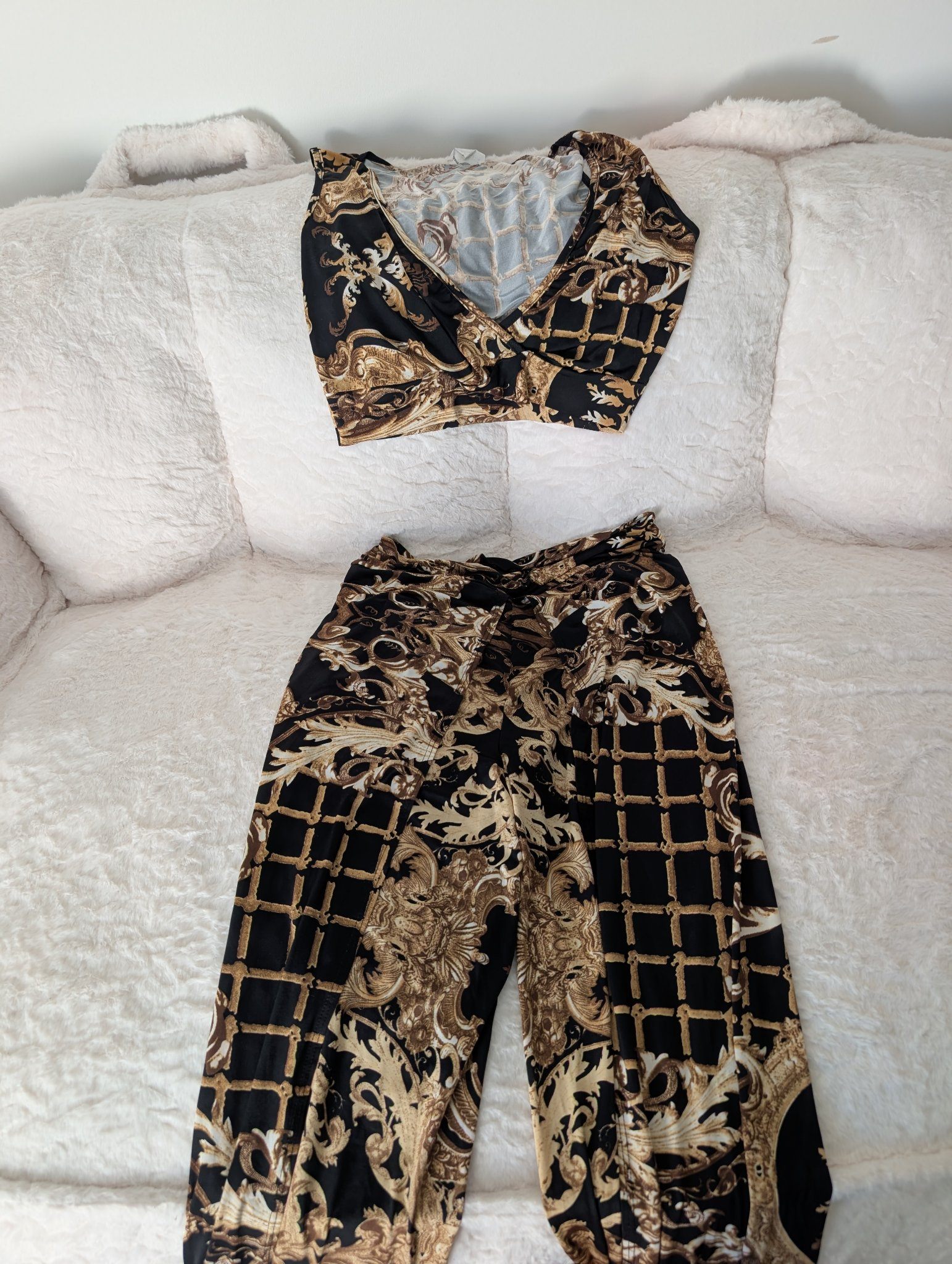 Black and Gold Baroque Print Two-Piece Set