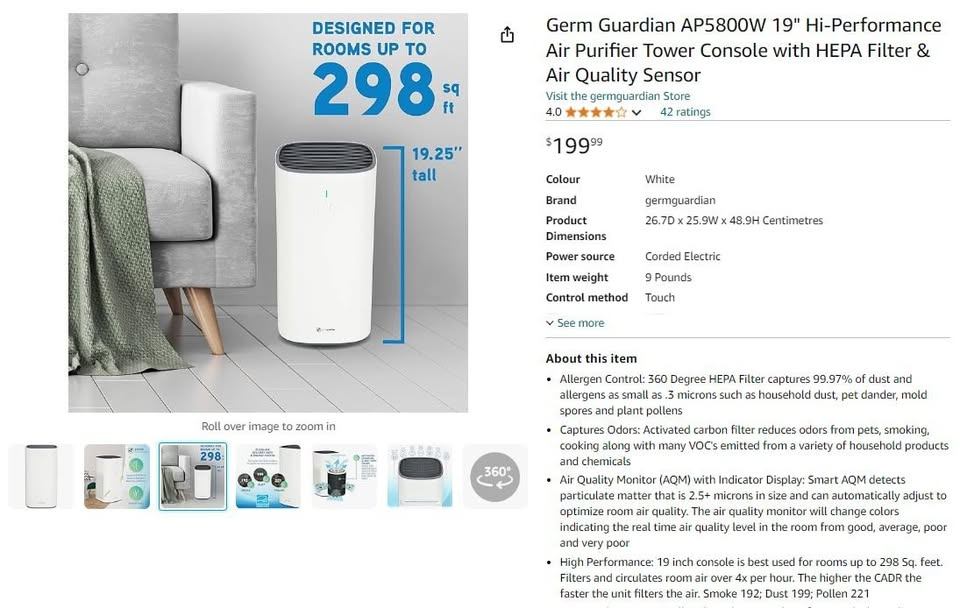 Germ Guardian Air Purifier , AP5800W
