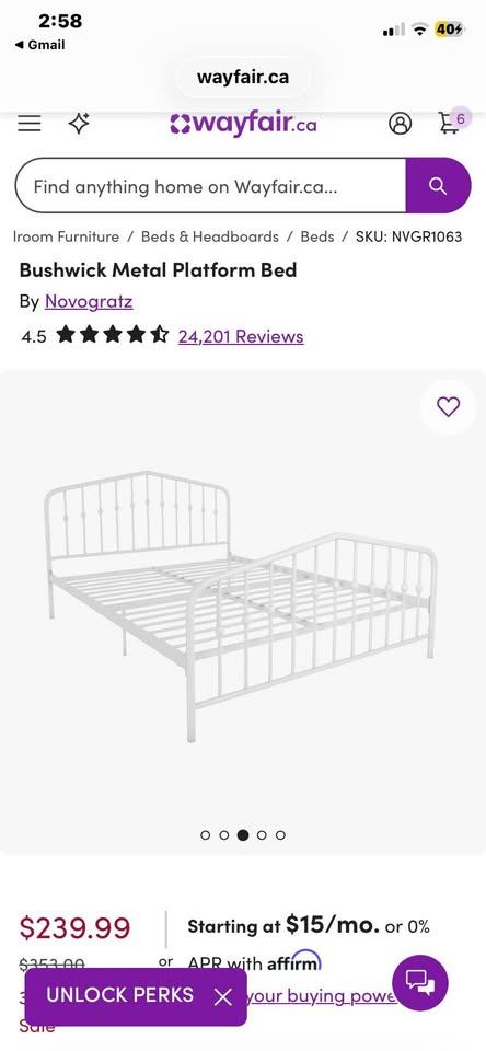 White Metal Queen Bed Frame + Mattress | No Box Spring Needed - photo 3