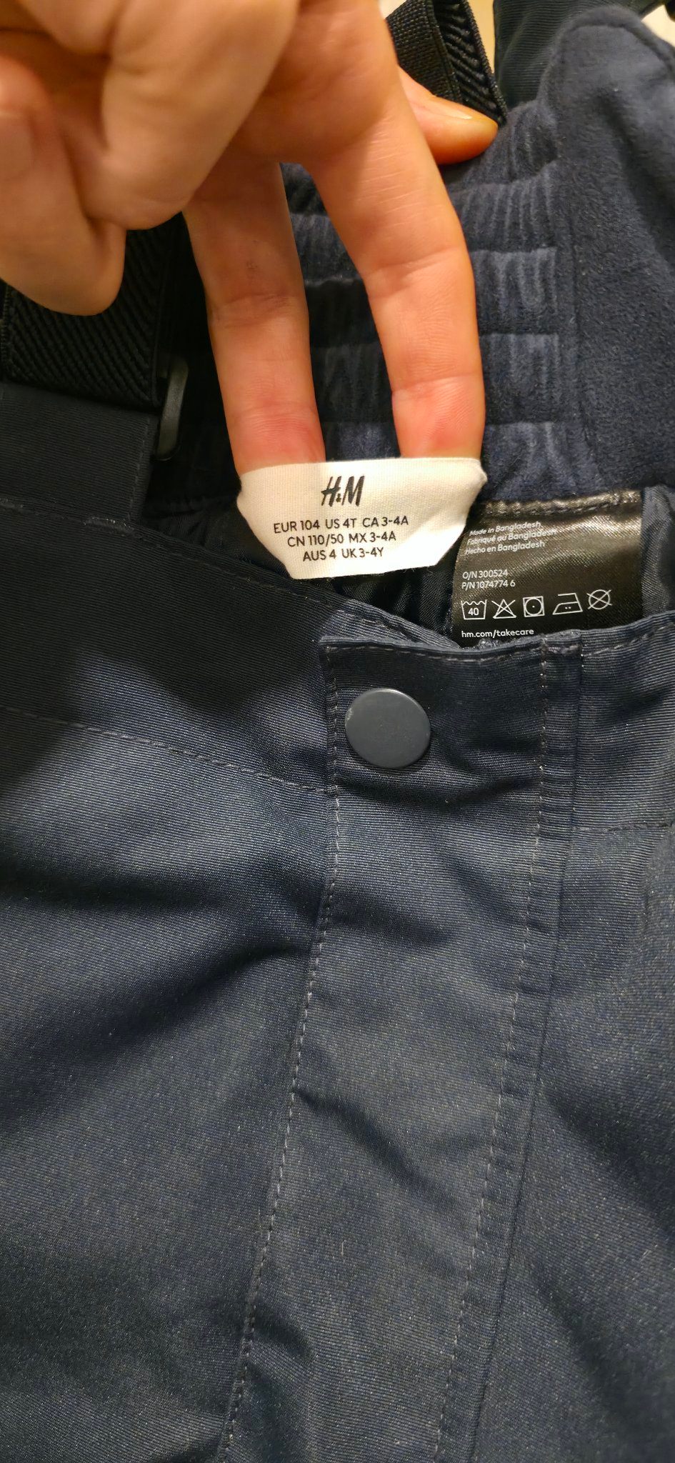 Kids H&M navy snow pants size 4T, suspenders - photo 3