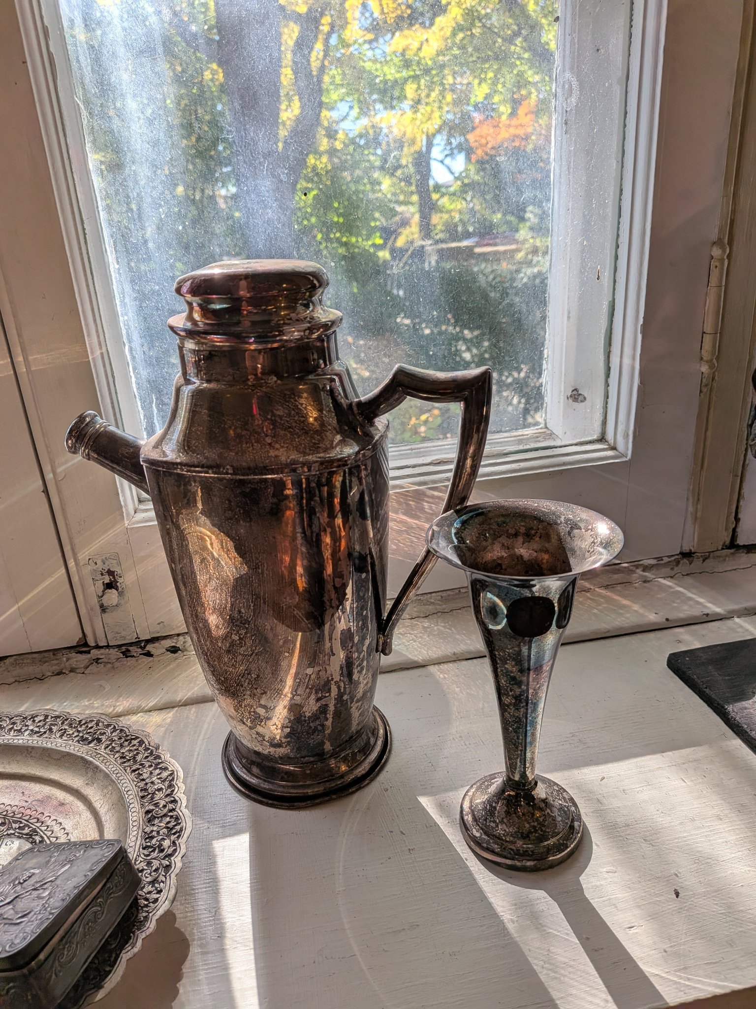 Vintage Silver Serving Lot: Trays, Mugs, Tankards, Vase, Box - photo 4