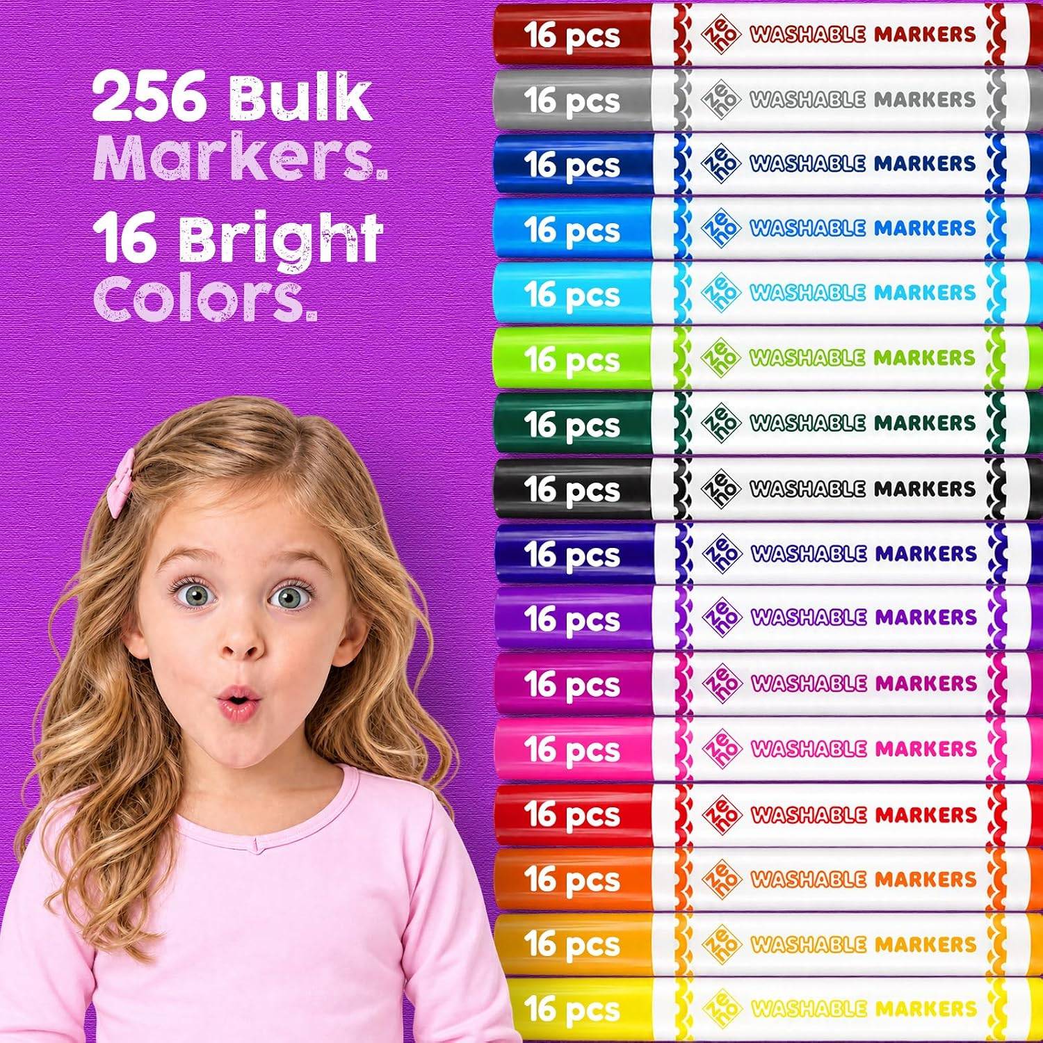 Washable Markers for Kids, 256 Pack, 16 Colours, Broad Line Felt - photo 4