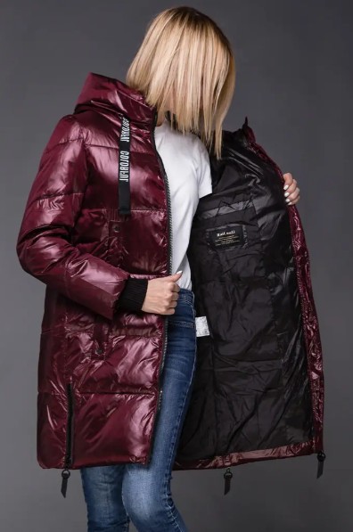 Women's Burgundy Mid-Length Puffer Coat