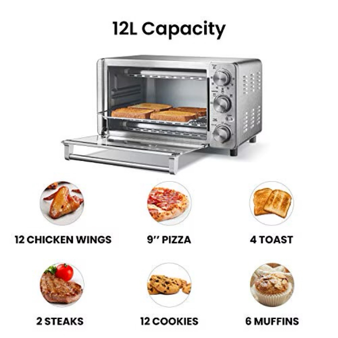 12L Stainless Steel Toaster Oven, 4-Slice, 1100W (New & Sealed) - photo 2
