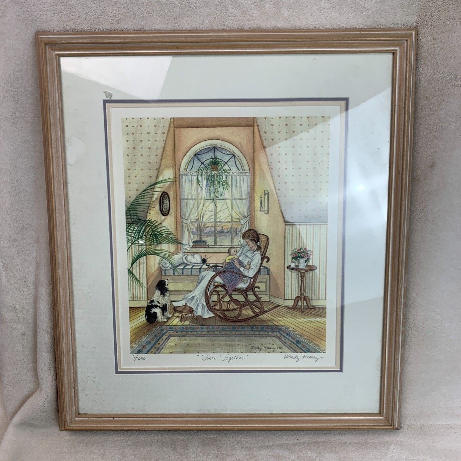 1989 Wendy Fleury 'Time Together' Print 45/390 Framed 19x22 COA