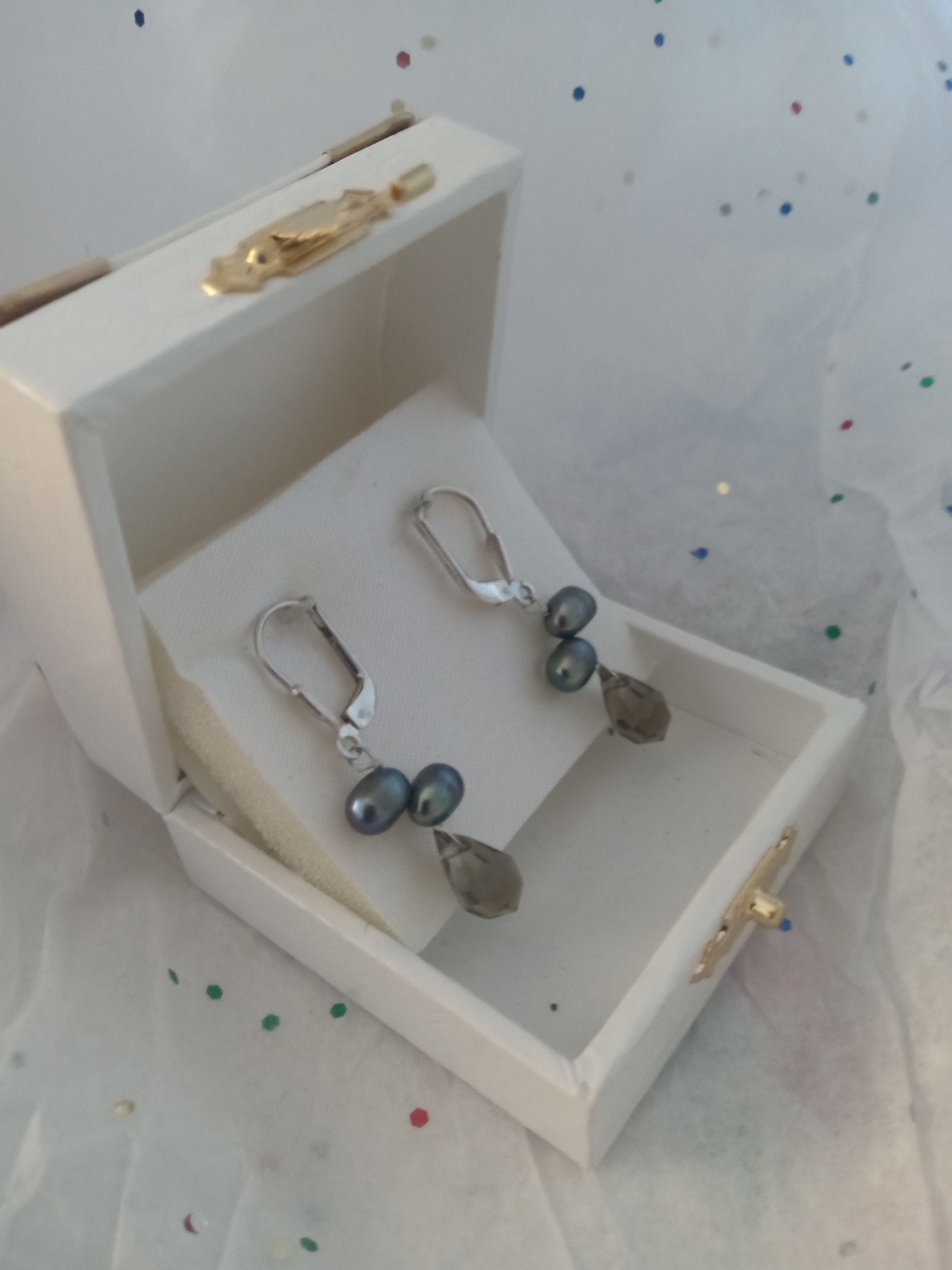 Genuine freshwater Blister Pearls, Smokey Quartz Dangle Earings - photo 2