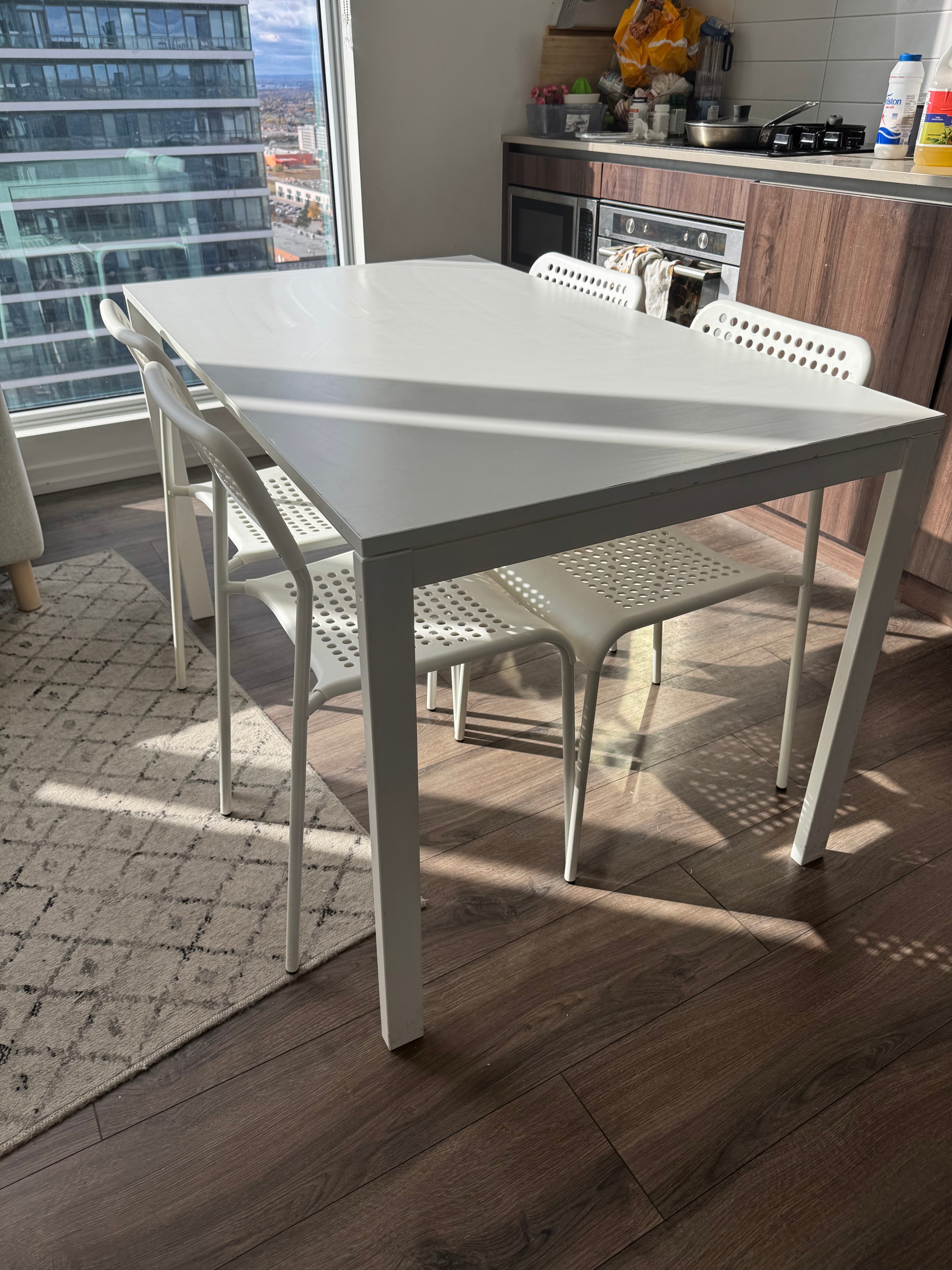 IKEA Dining Table + 4 Chairs — White MELLTORP / ADDE Set