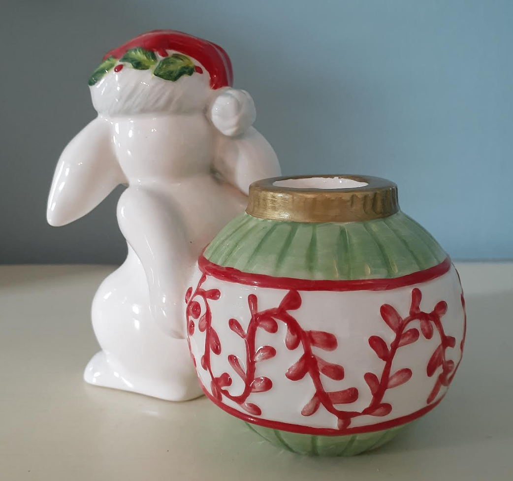 Vintage 1989 Fitz & Floyd Christmas Bunny Blooms Candle Holder - photo 3