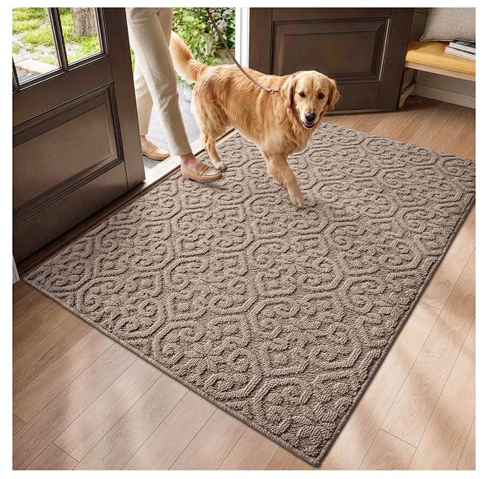 DEXI 4x6 Floral Beige Entryway Rug – Non-Slip, Washable