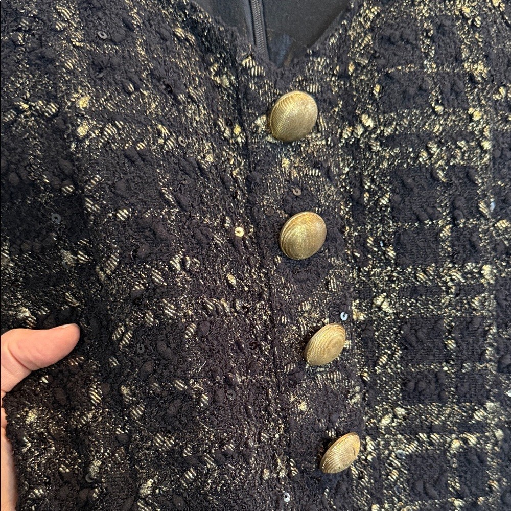 Chic Black and Gold Tweed Mini Dress - photo 4