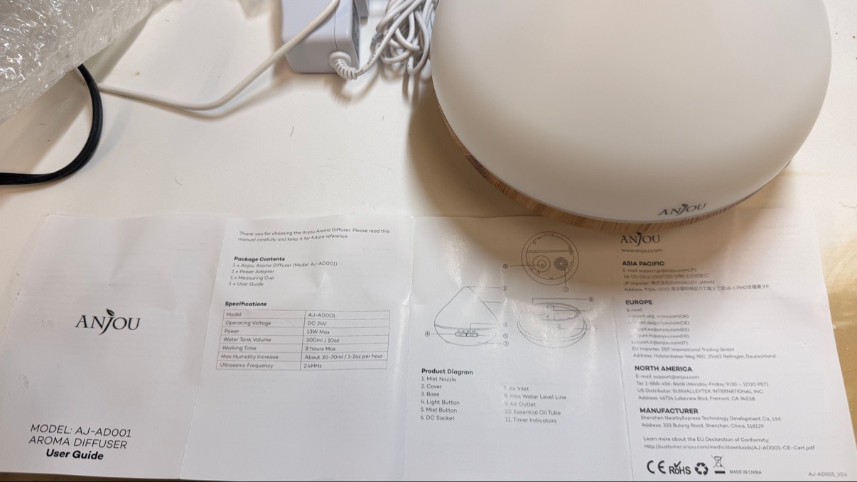 ANJOU Aroma Diffuser AJ-AD001 300ml - Brand New - photo 2