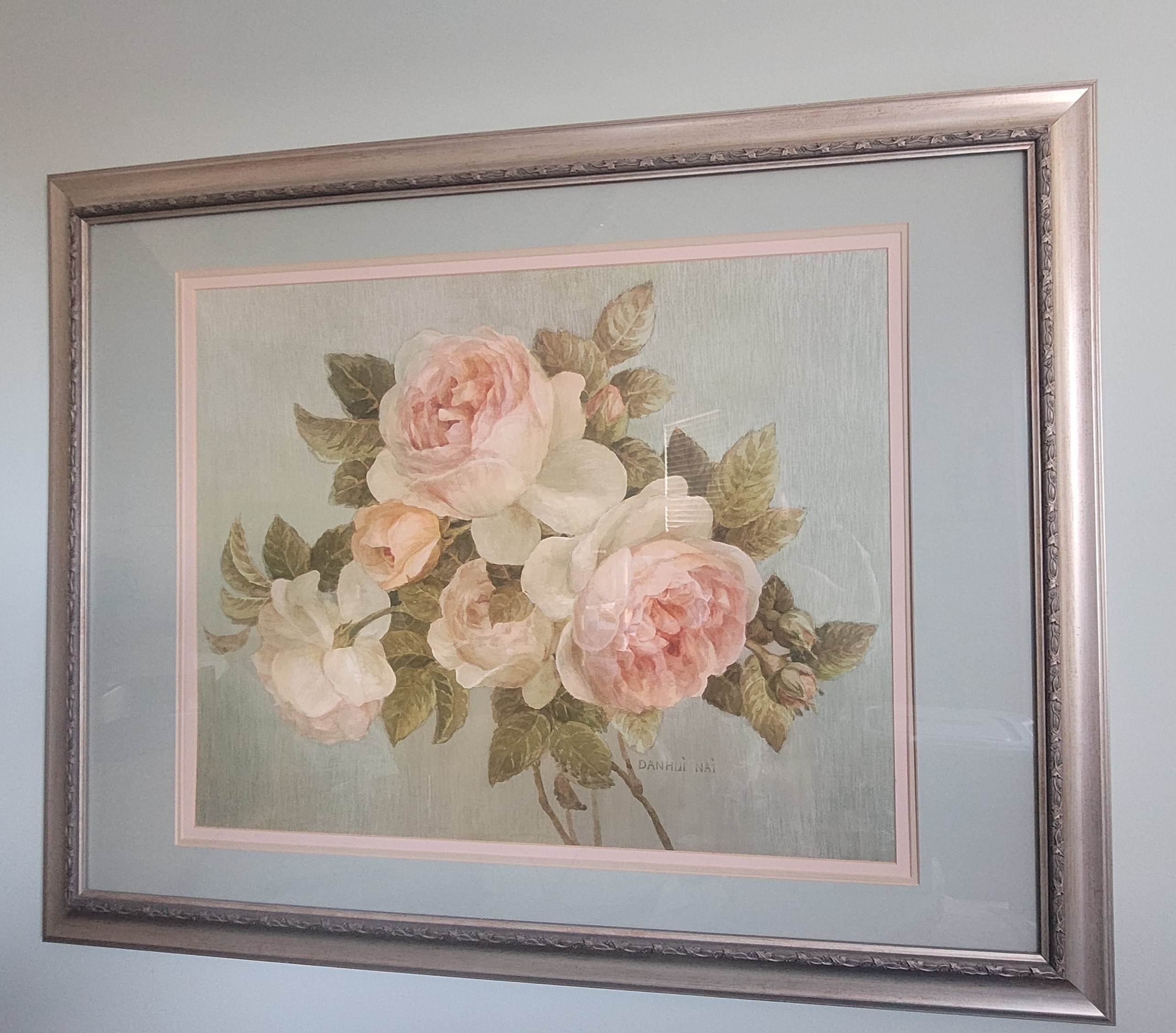 Large Framed Danhui Nai Floral Print Antique Roses