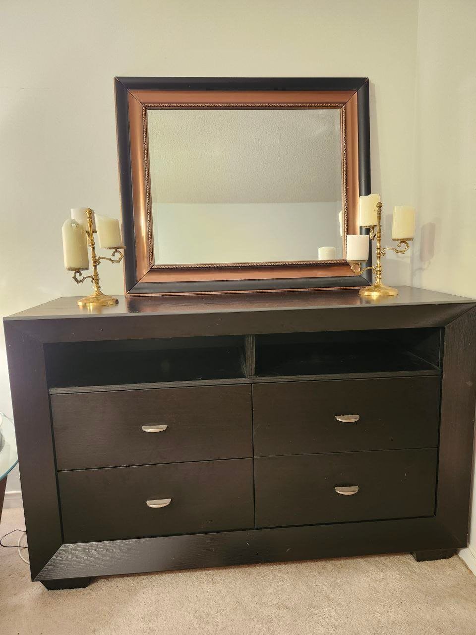 Black Dresser with Mirror – 4 Drawers & Shelves - photo 2
