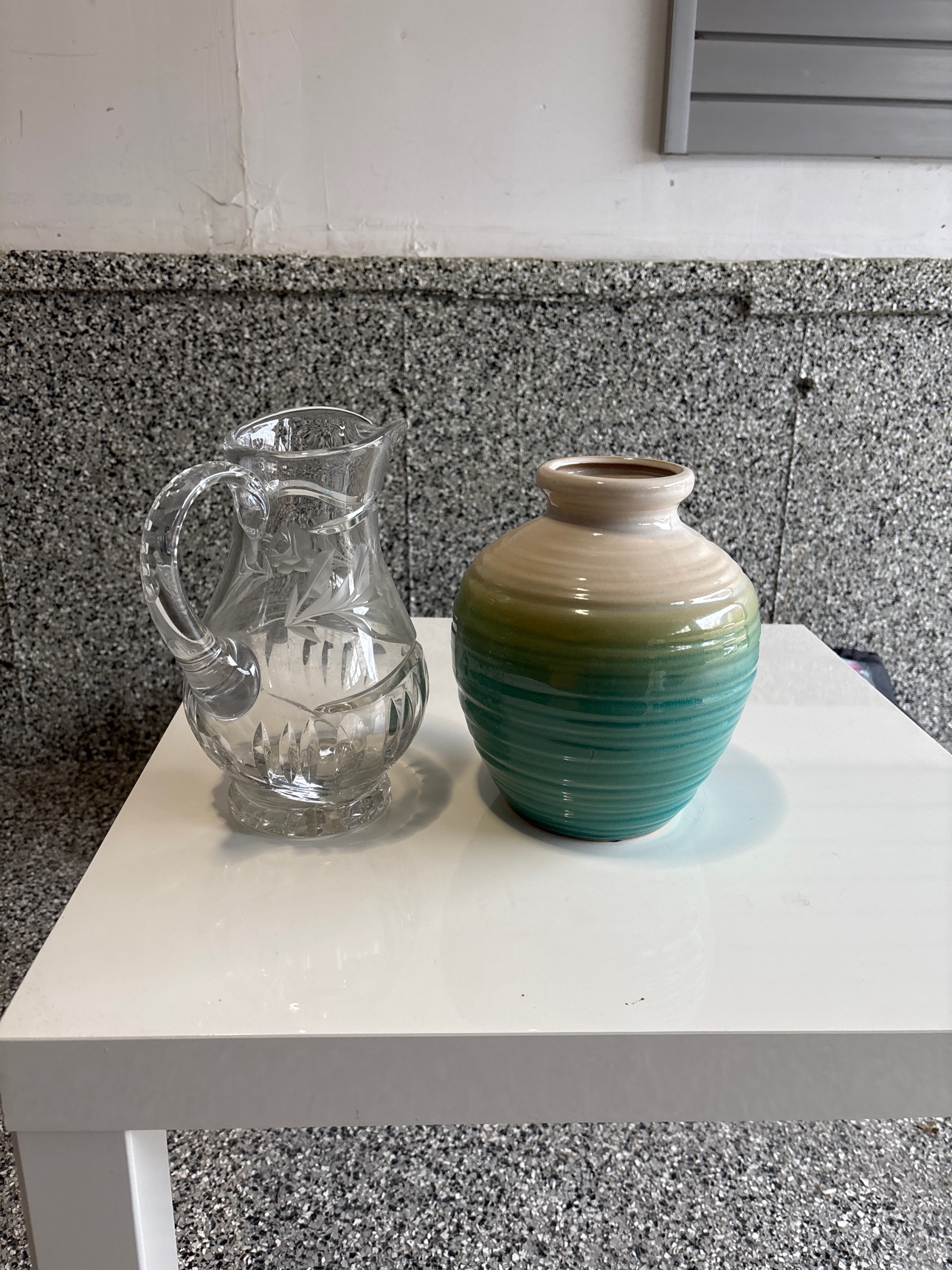 Cut Glass Water Pitcher with Handle